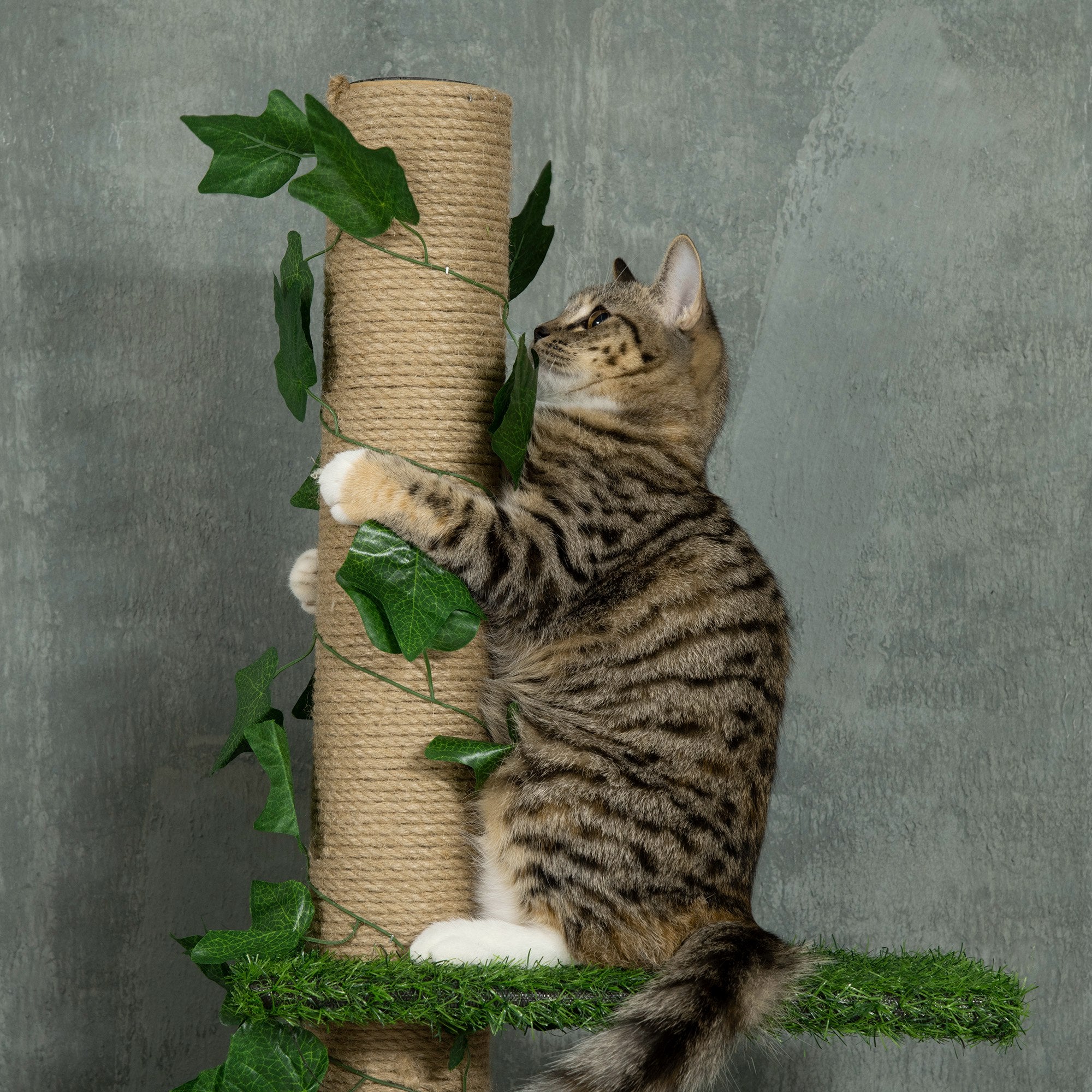 Cat Tree, Floor-to-Ceiling Cat Scratching Post, 202-242 cm, Climbing Tree, Adjustable Height Cat Tree, Play Tree with Tilt Protection, Jute, Green+Yellow