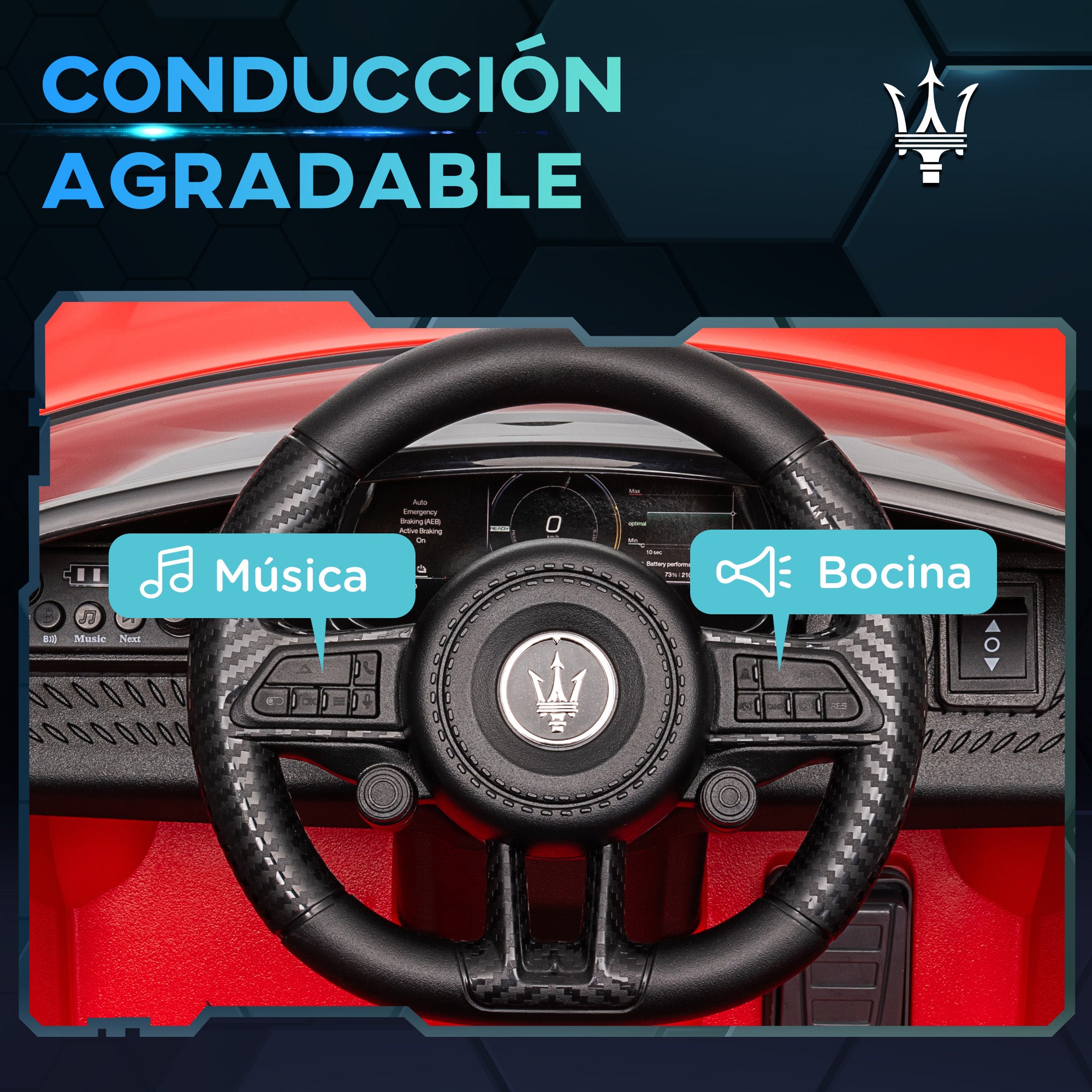 Electric Car for Kids +3 years Maserati Gran Turismo Folgore 2 Powerful Motors Electric Car with 12V Battery Speed 3-5 km/h 2.4G Remote Control Headlights Horn and MP3 Red