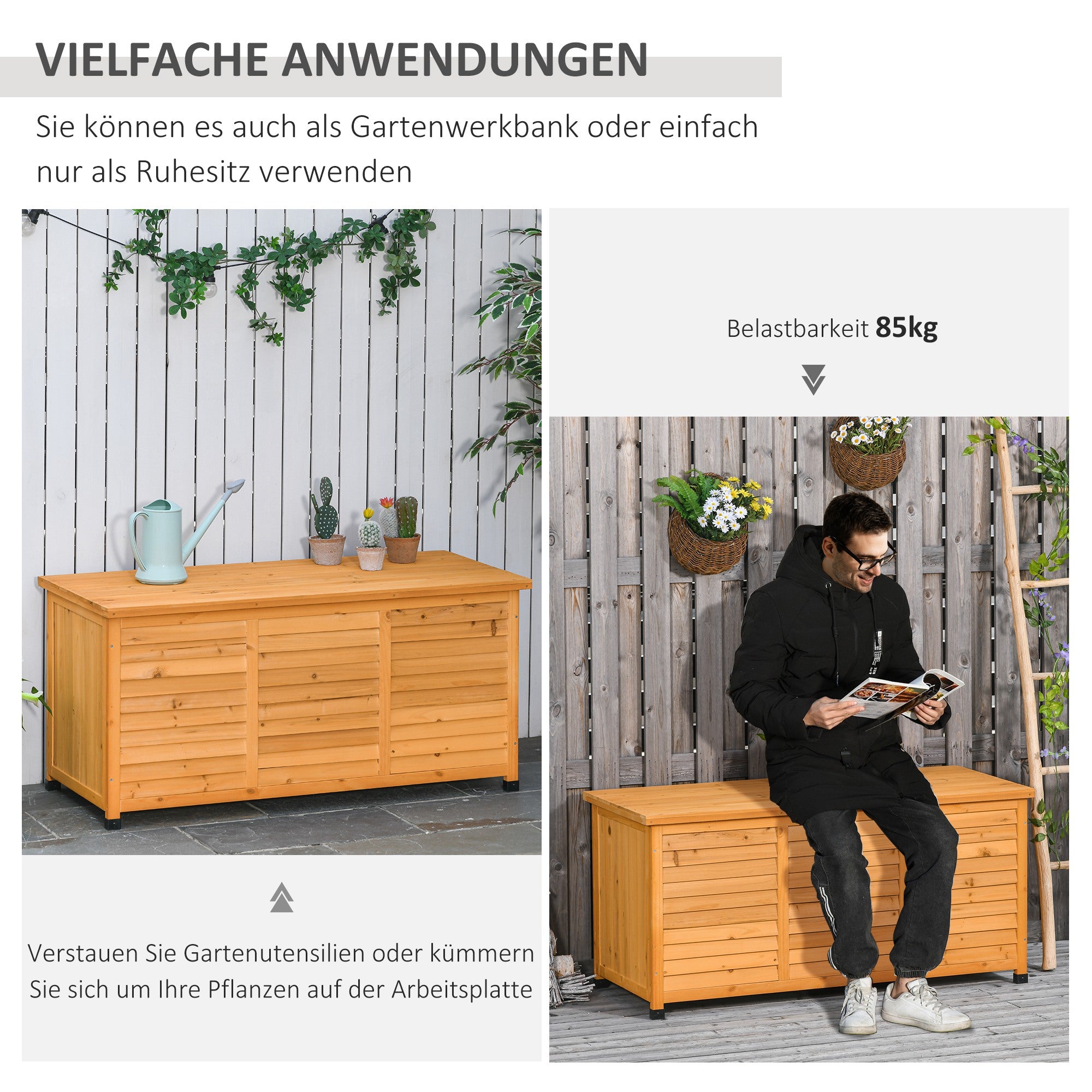 Garden Box, Cushion Box, Storage Box, Garden Chest, Weatherproof, Solid Wood, 127 x 56 x 60 cm Yellow