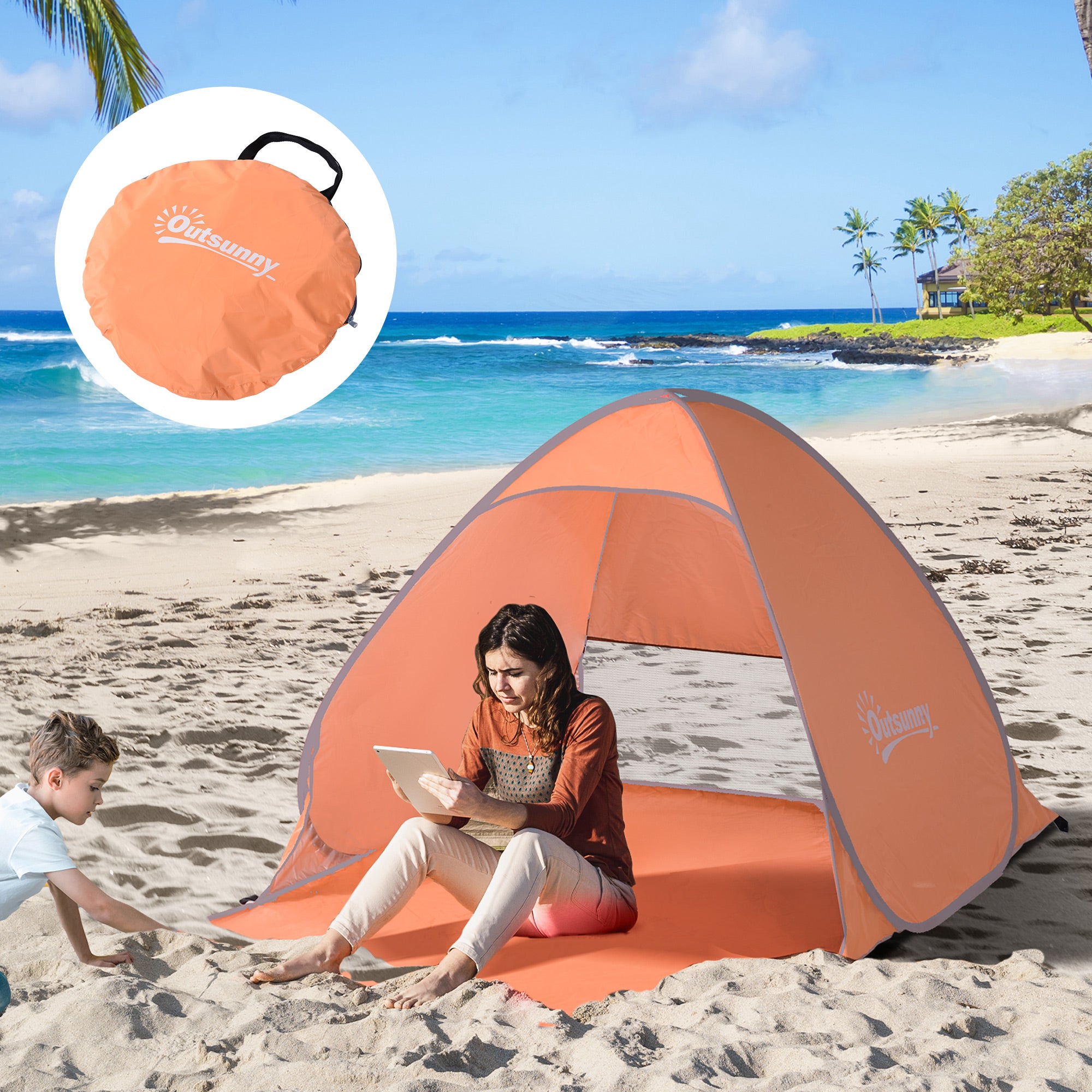 Pop-Up Beach Shelter Automatic Beach Tent with Window UV Protection Portable Pop-Up Tent, Beach Tent Windbreak Sun Protection for 2-3 People Small Pack Size