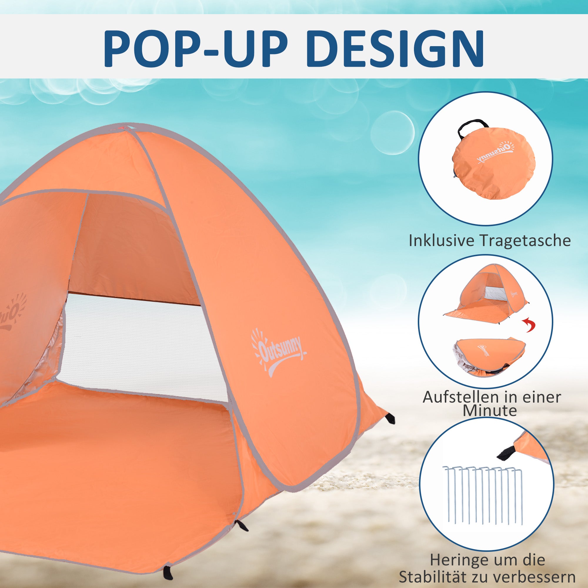 Pop-Up Beach Shelter Automatic Beach Tent with Window UV Protection Portable Pop-Up Tent, Beach Tent Windbreak Sun Protection for 2-3 People Small Pack Size