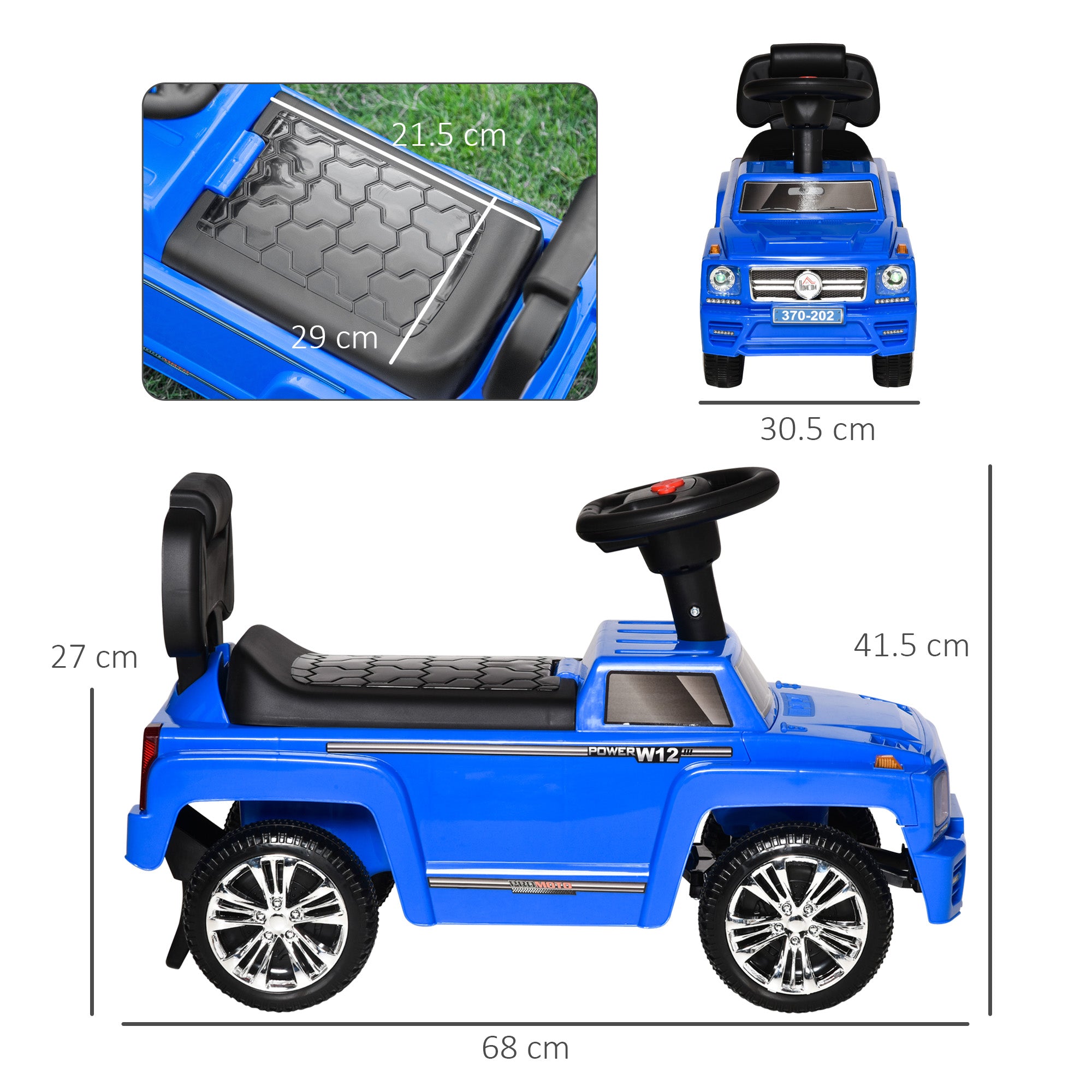 Off-Road Ride-On Toy Car for Children, Kids Car with Lights and Music, Age 18-36 Months, 68x30.5x41.5cm, Blue