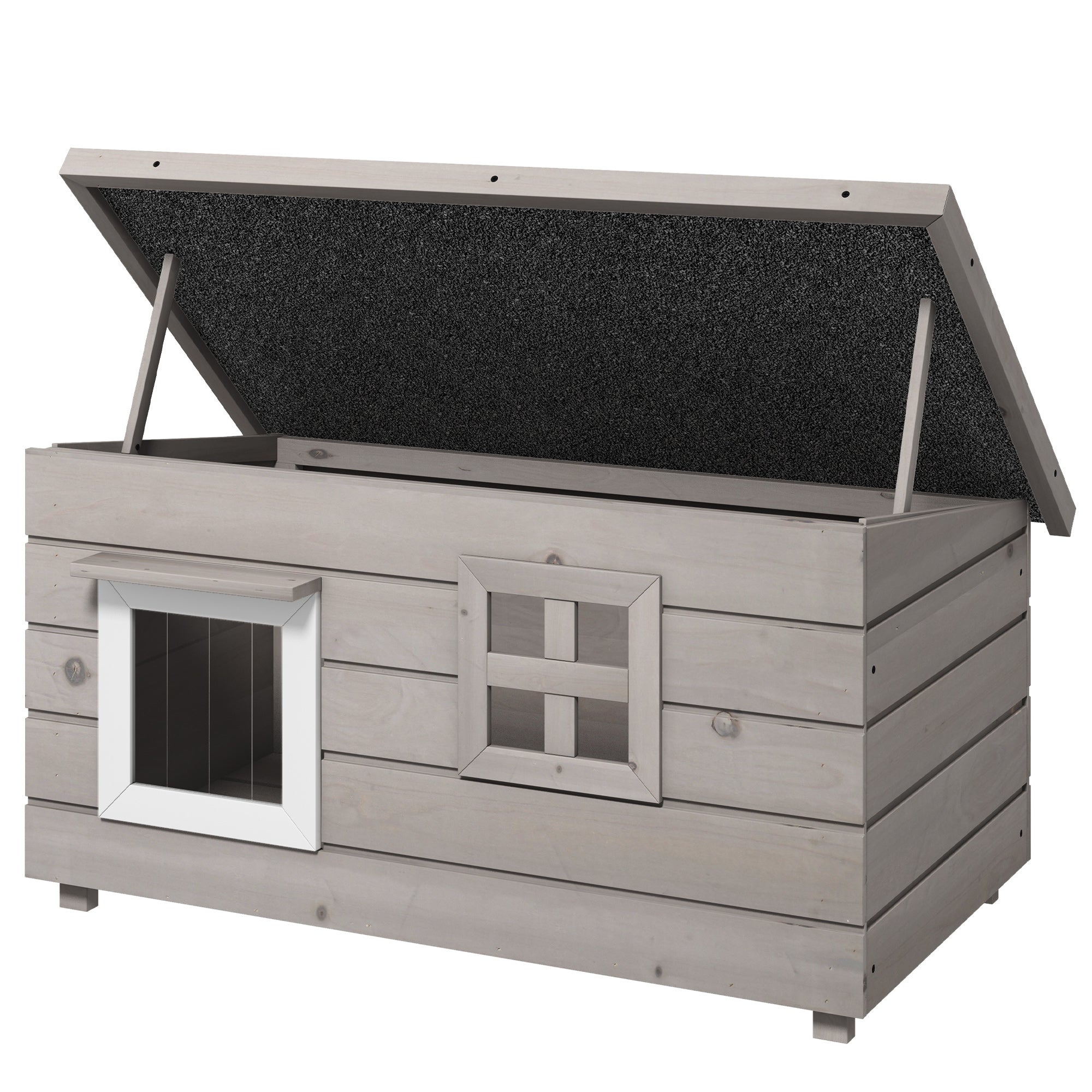 Cat House Cat Shelter with Asphalt Roof Cat Cave Pet House with Window for Cats Dogs Outdoor Winterproof Pine Gray Black 87 x 52 x 44 cm