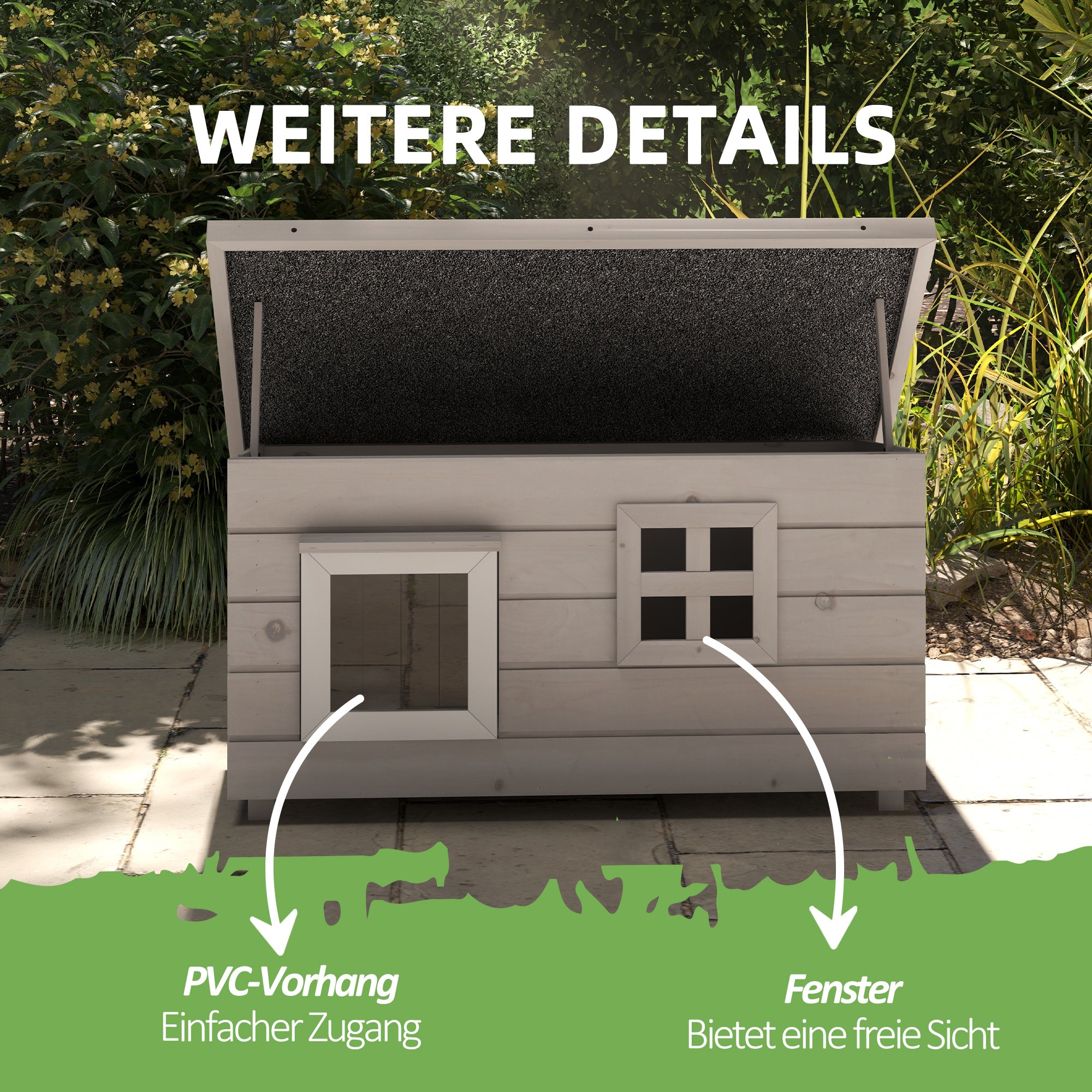 Cat House Cat Shelter with Asphalt Roof Cat Cave Pet House with Window for Cats Dogs Outdoor Winterproof Pine Gray Black 87 x 52 x 44 cm