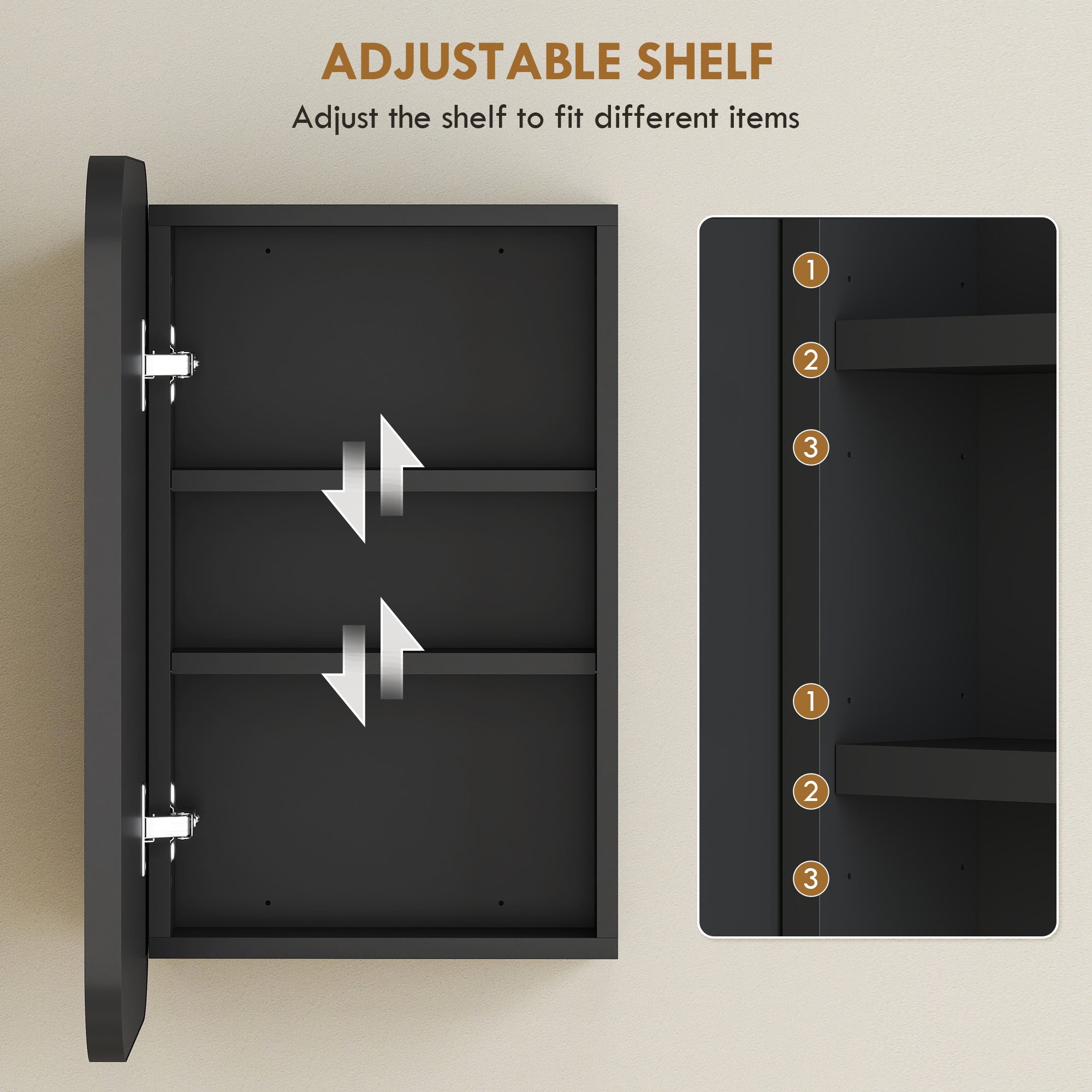 Bathroom Mirrored Cabinet, Wall-Mounted Black Medicine Cabinet with Adjustable Shelves and Soft-Close Door, 15.7 x 3.9 x 23.6 in