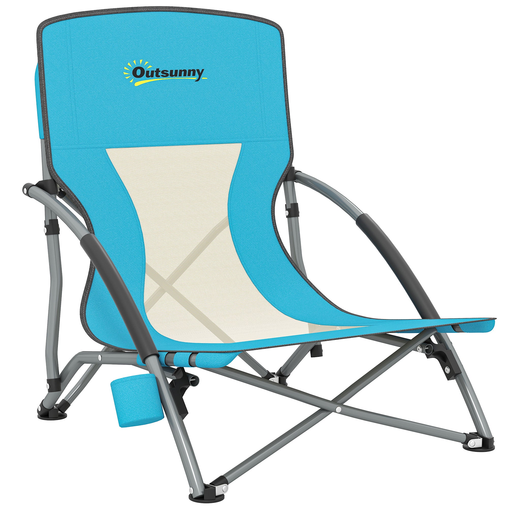 Folding Beach Chair, Lightweight Camping Chair 2.2 kg, with Mesh Backrest, Carrying Bag, and Cup Holder for Garden, Picnic, Festival, Travel, Blue
