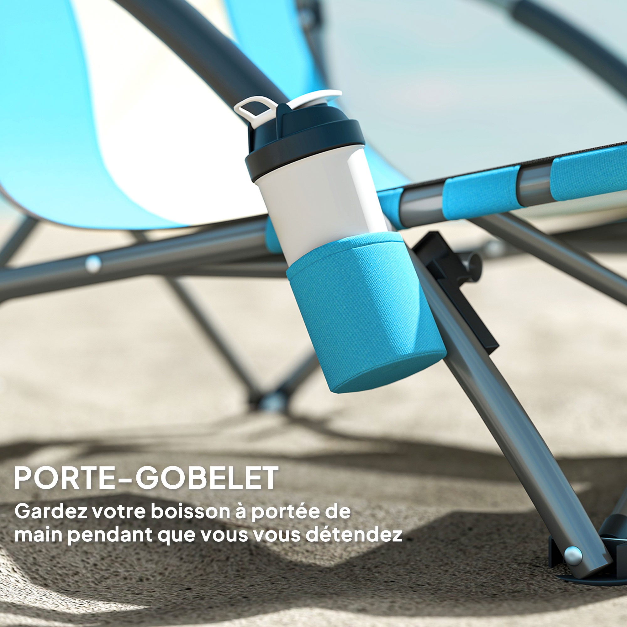 Folding Beach Chair, Lightweight Camping Chair 2.2 kg, with Mesh Backrest, Carrying Bag, and Cup Holder for Garden, Picnic, Festival, Travel, Blue