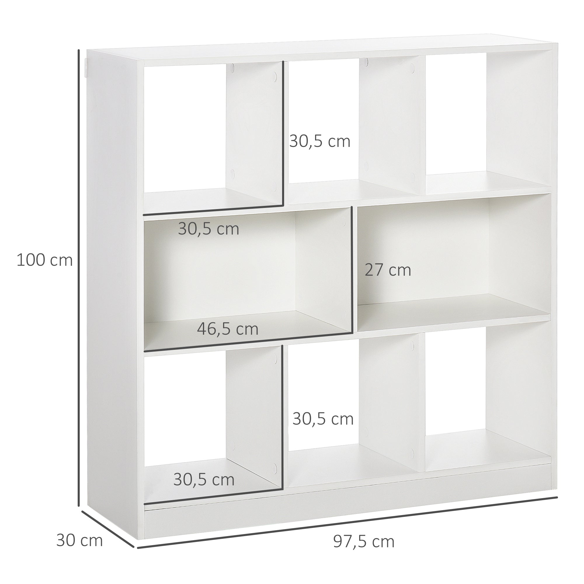 Bookcase Shelf with 8 Compartments Display Shelf Modern Bookcase for Living Room Bedroom Office 97.5x30x100 cm White
