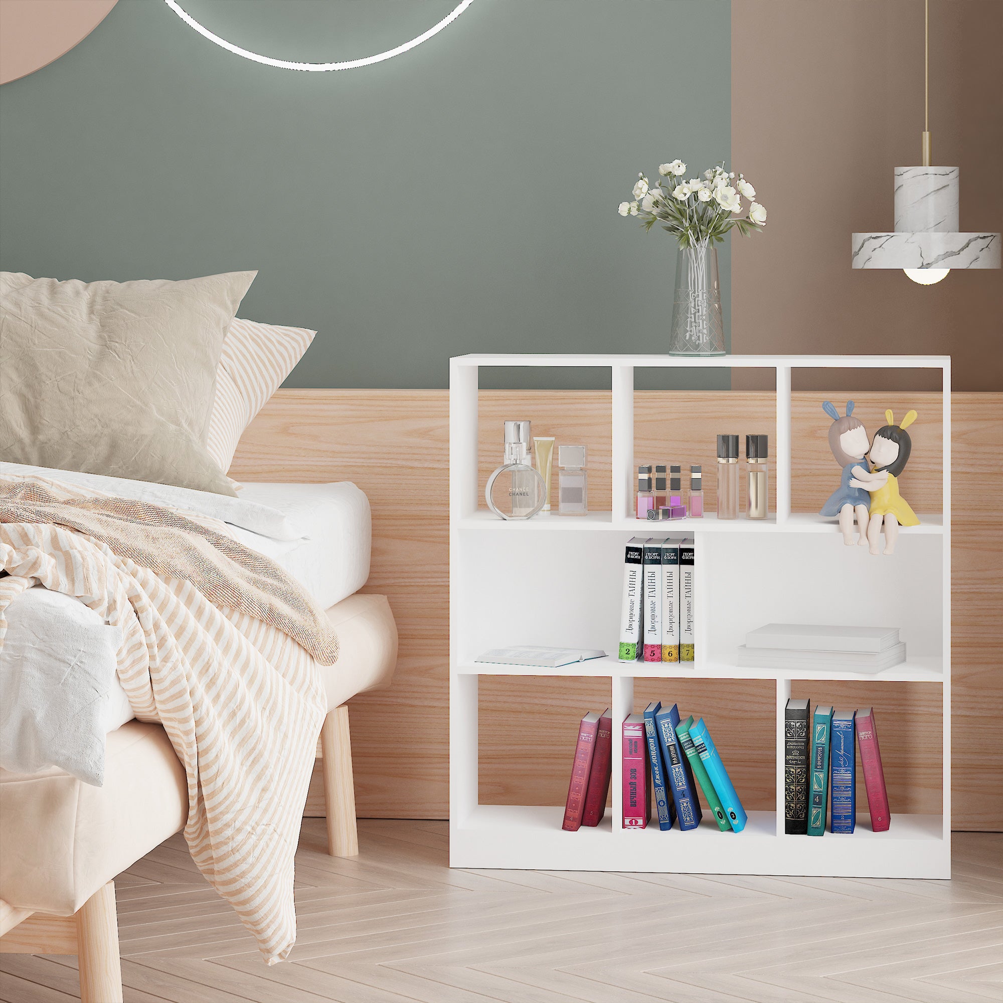 Bookcase Shelf with 8 Compartments Display Shelf Modern Bookcase for Living Room Bedroom Office 97.5x30x100 cm White