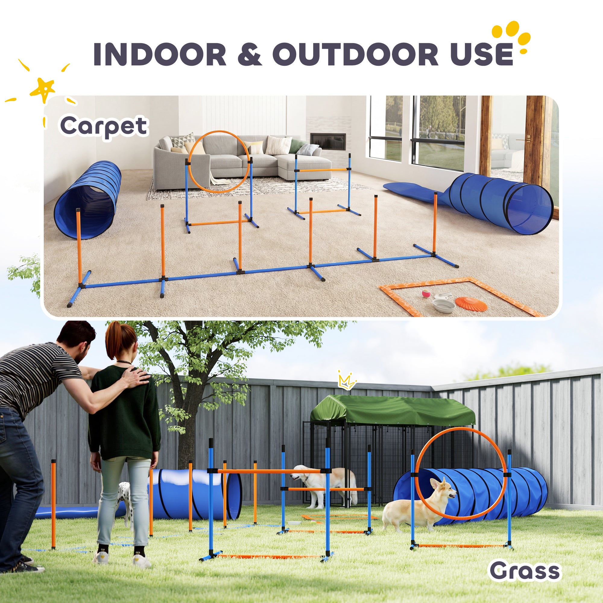 11-Piece Dog Agility Set — Adjustable Jumps, 2 Tunnels, Hoop, Weave Poles & Carry Bag