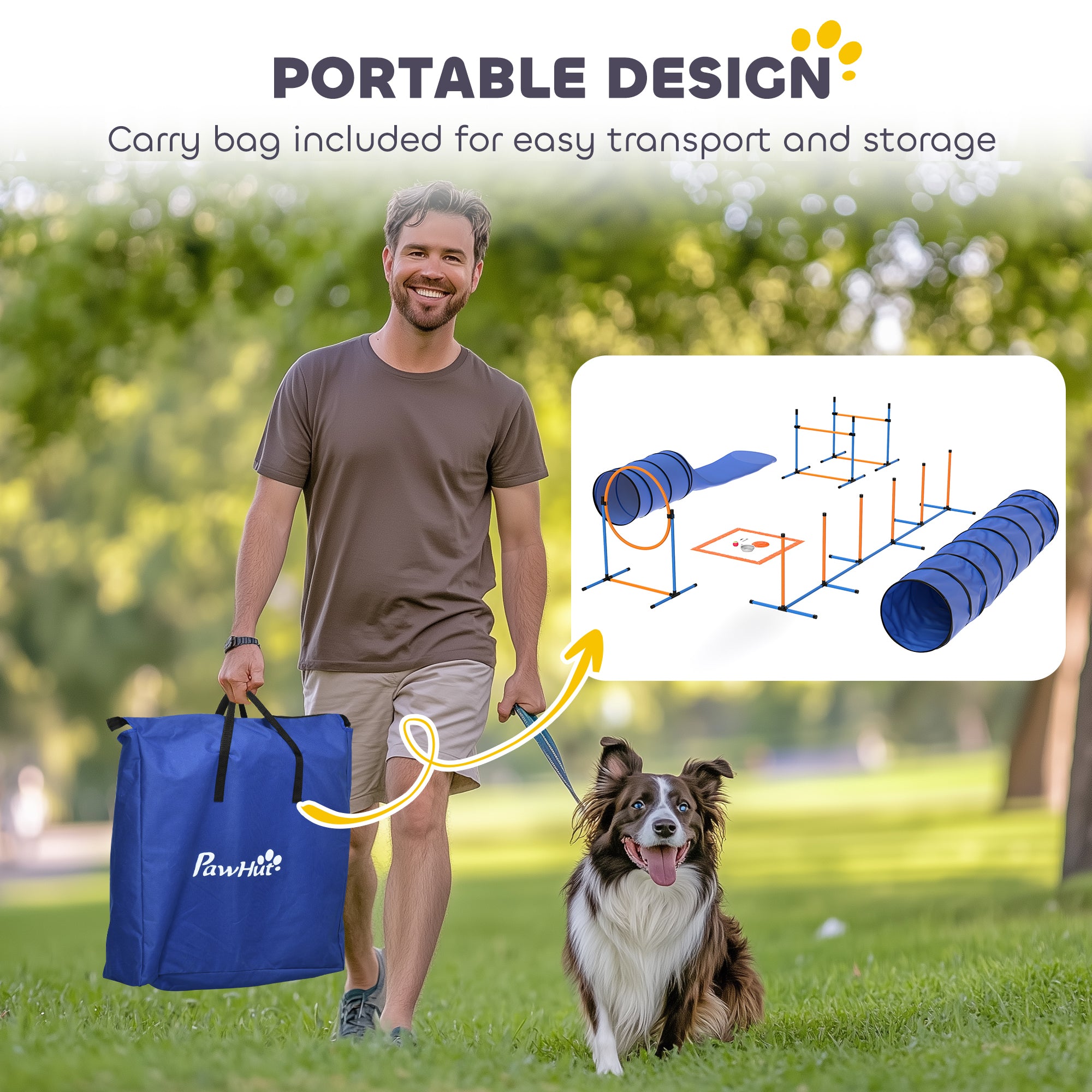 11-Piece Dog Agility Set — Adjustable Jumps, 2 Tunnels, Hoop, Weave Poles & Carry Bag
