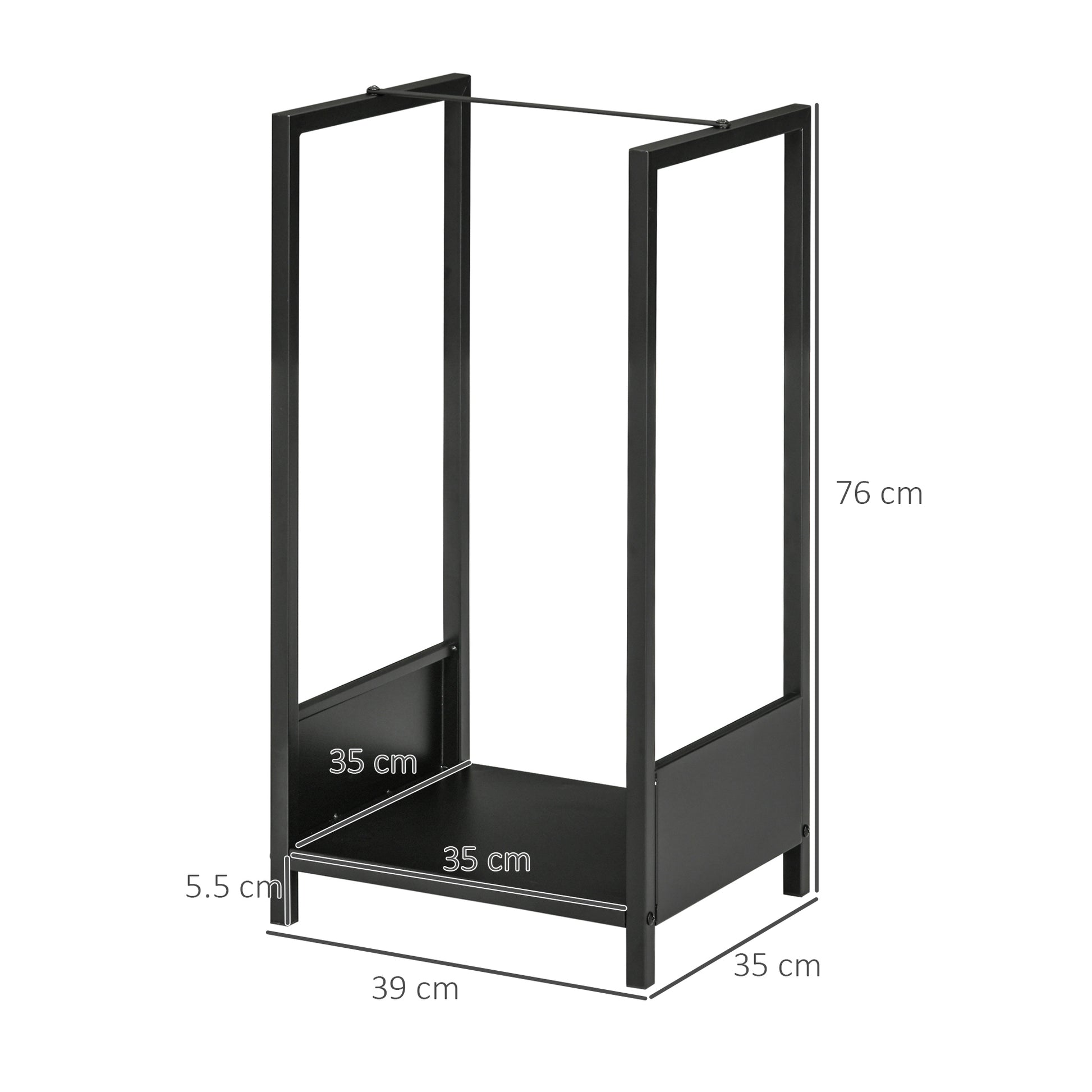 Outdoor and Indoor Steel Log Storage Rack, Modern Log Holder with Raised Base, 39x35x76cm, Black