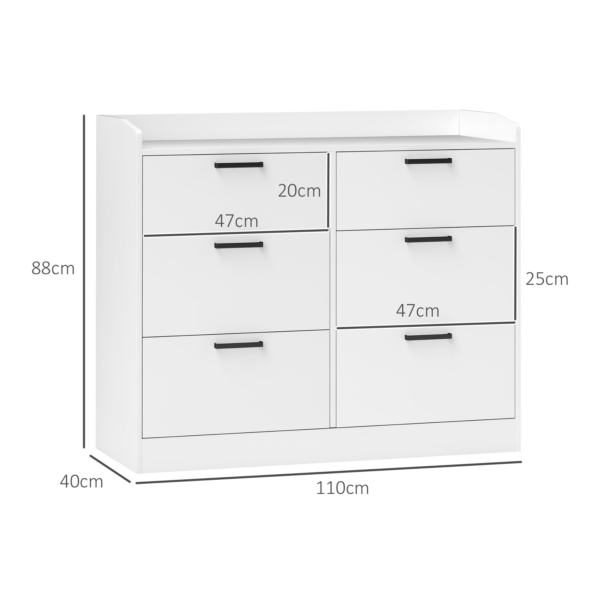 6-Drawer Dresser with Raised Edges and U-Shaped Handles, Modern Wood Dresser, 110x40x88 cm, White