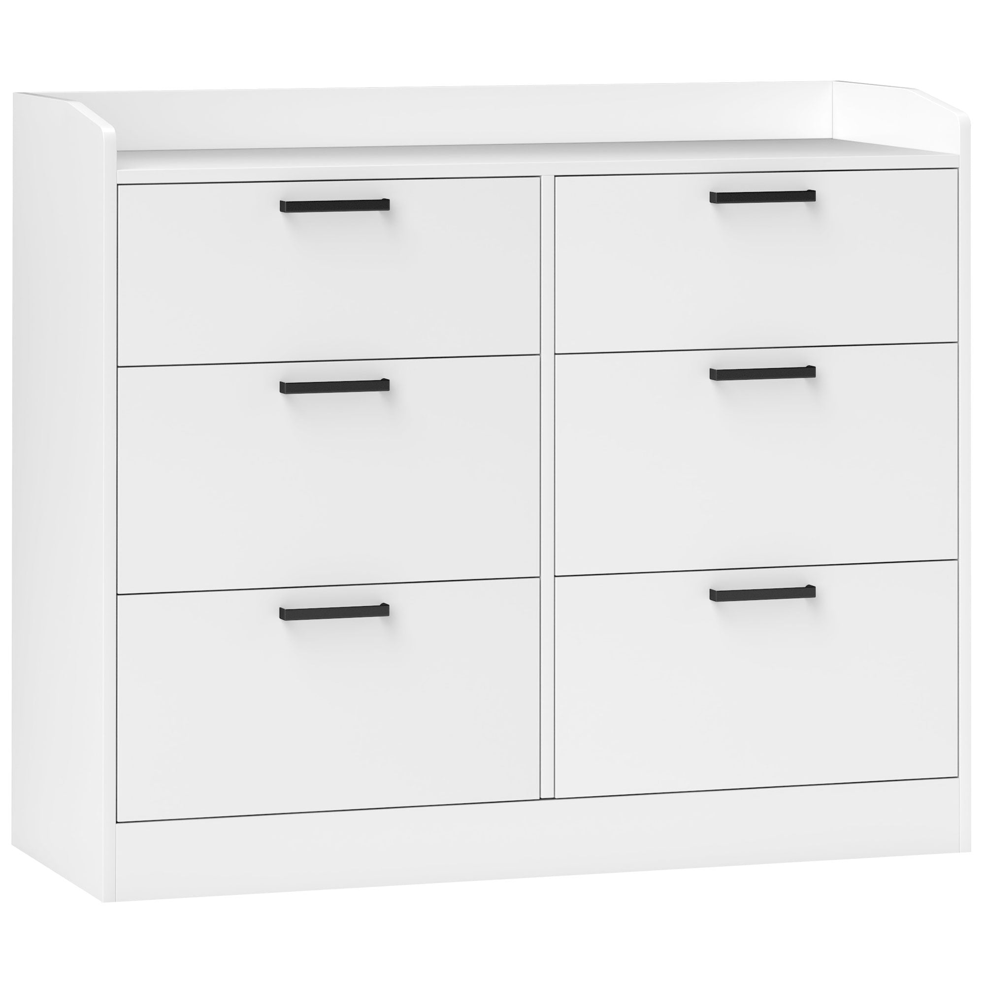 6-Drawer Dresser with Raised Edges and U-Shaped Handles, Modern Wood Dresser, 110x40x88 cm, White