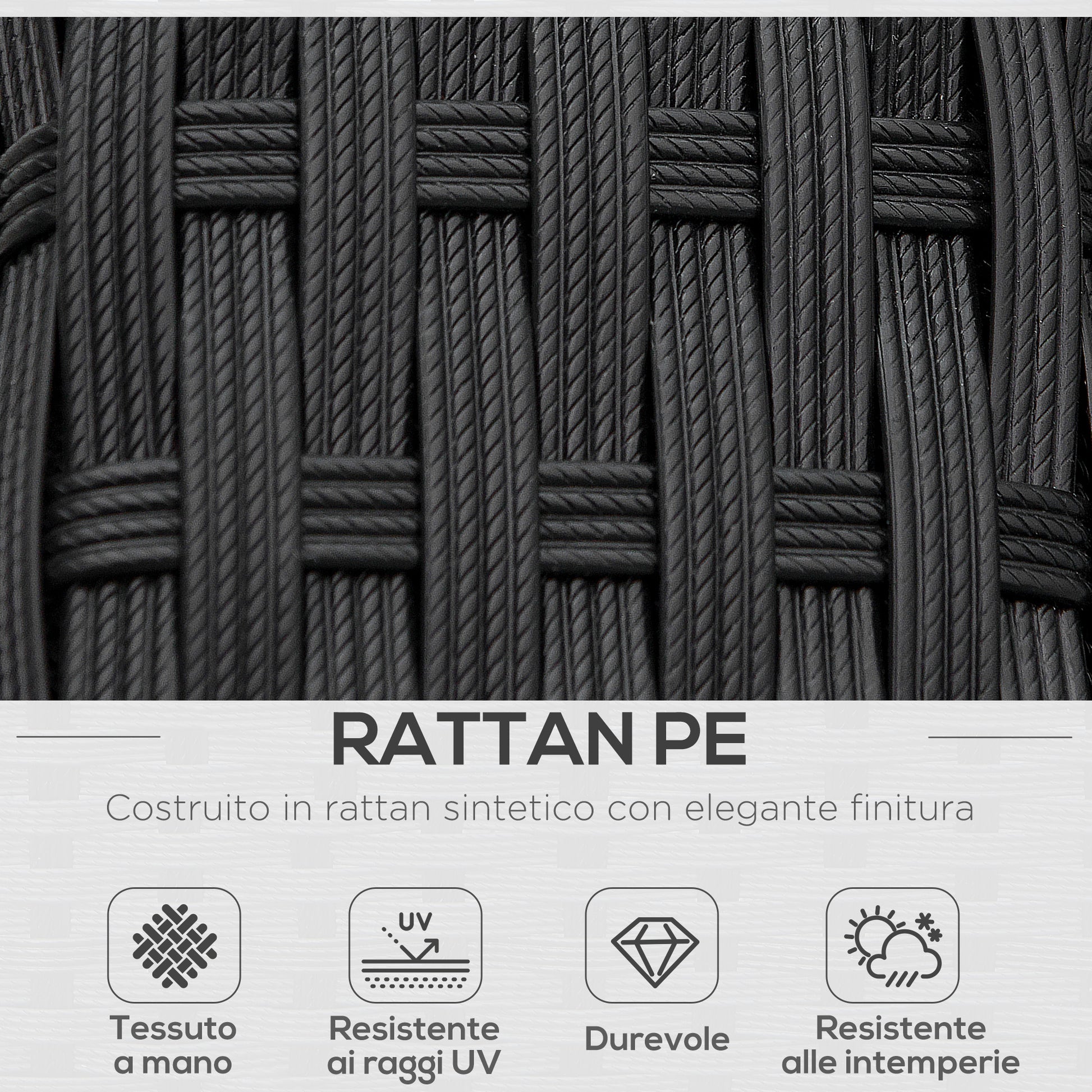 4-Piece PE Rattan and Metal Garden Set with 2-Seat Sofa, 2 Armchairs, and Coffee Table, Black