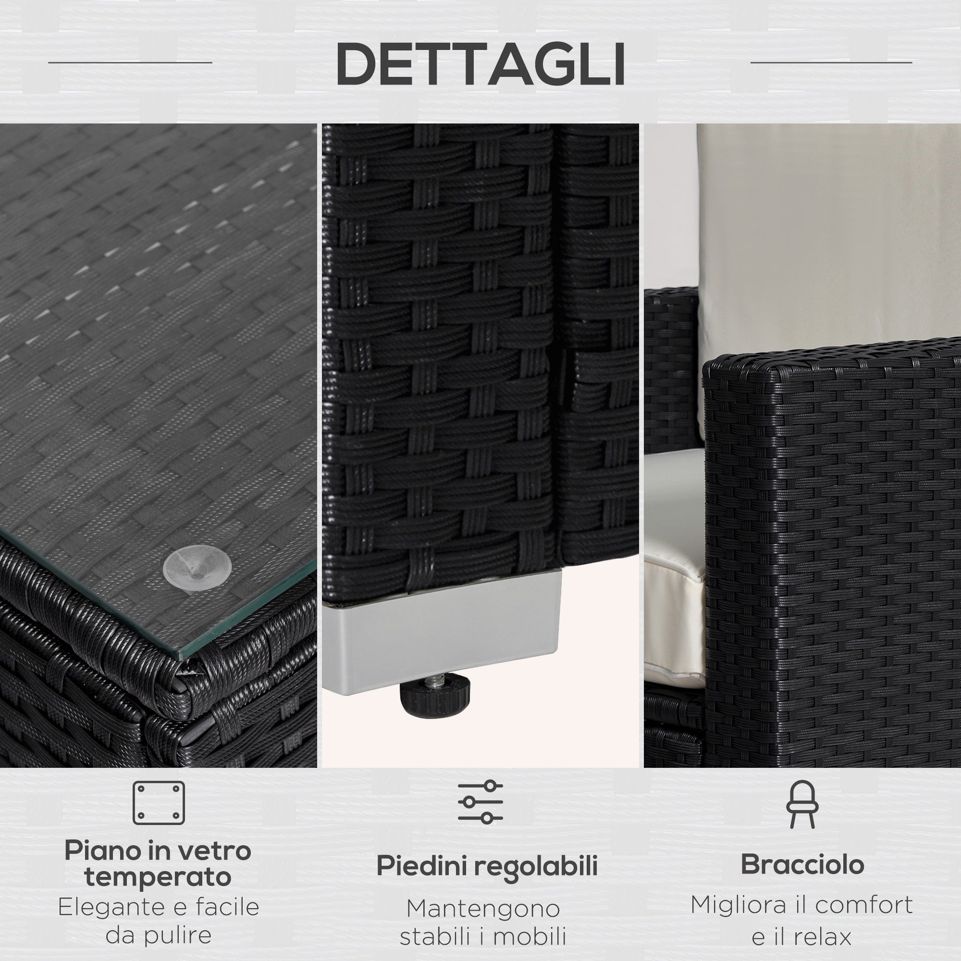 4-Piece PE Rattan and Metal Garden Set with 2-Seat Sofa, 2 Armchairs, and Coffee Table, Black