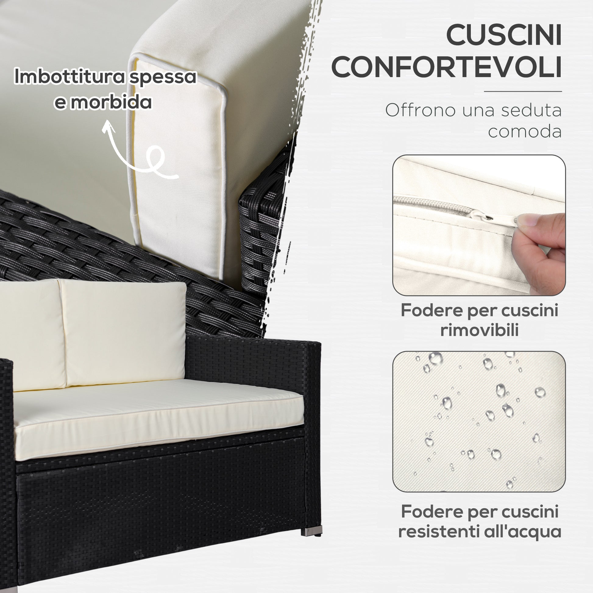 4-Piece PE Rattan and Metal Garden Set with 2-Seat Sofa, 2 Armchairs, and Coffee Table, Black