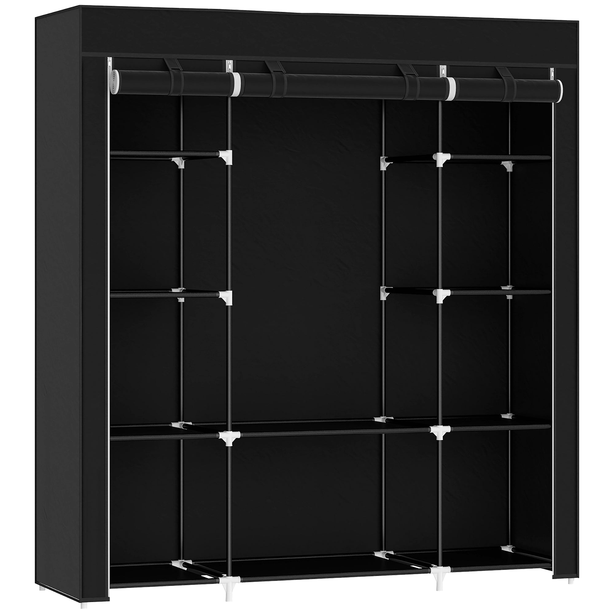 Fabric Wardrobe with 1 Clothes Rod, 10 Shelves, and Zipper, Fabric Foldable Wardrobe for Bedroom, Dressing Room, 150 x 43 x 162.5 cm, Black
