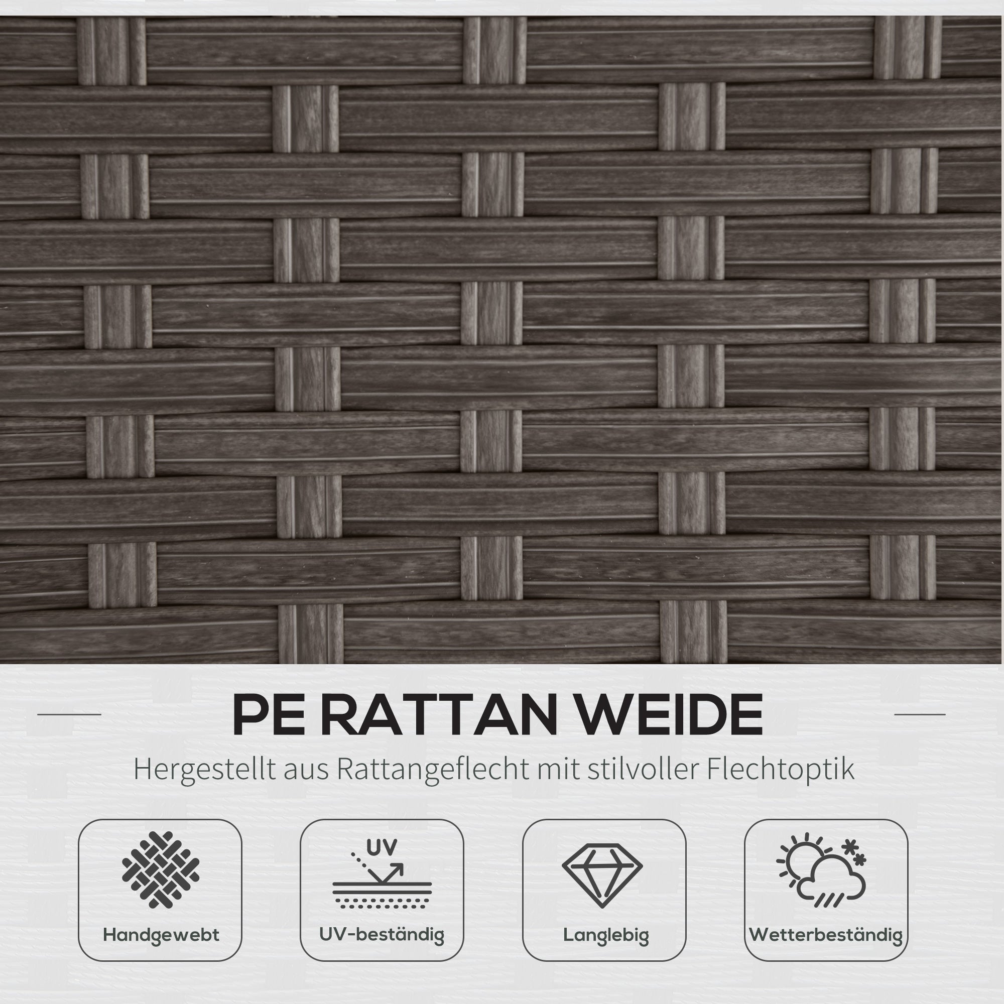 10-Piece Garden Furniture Set, Poly Rattan Seating Group for Garden and Terrace, Modular Design, with Seat and Back Cushions, Throw Pillows, Rust-Resistant Metal Frame, Dark Grey