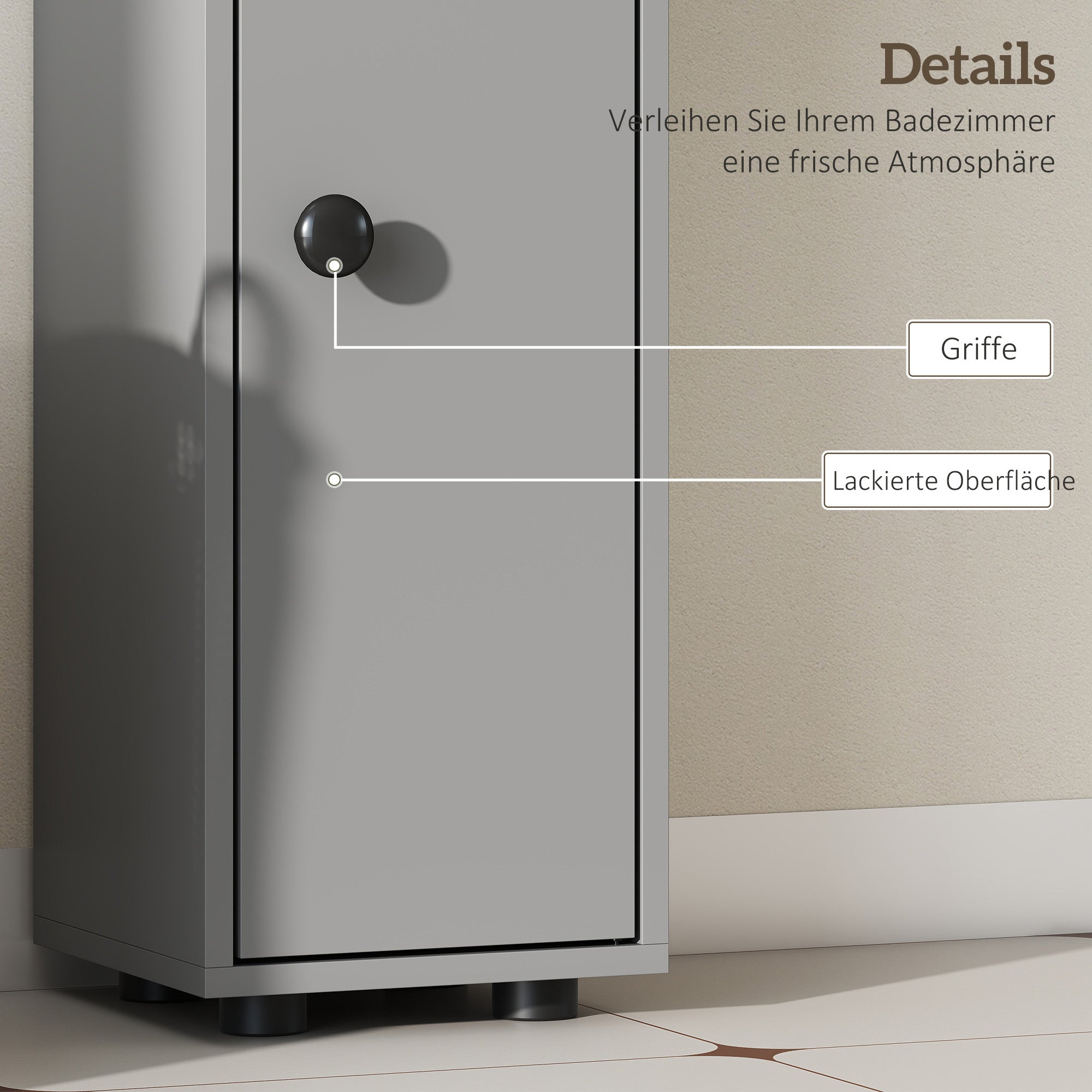 Slim Tall Bathroom Cabinet with Drawer & 4 Open Shelves, Gray (7.9 x 7.9 x 70.9 in)