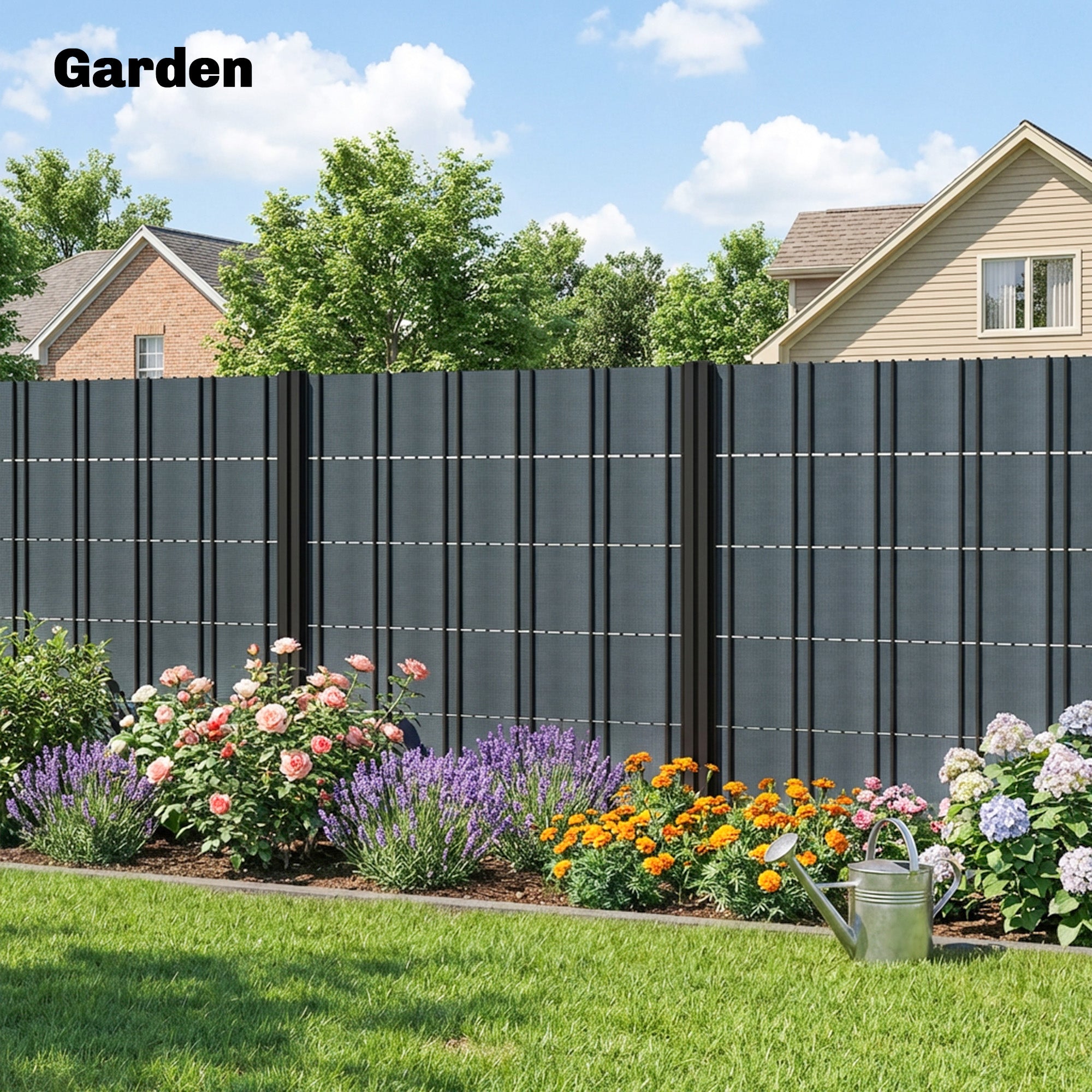 4-Pack Garden Privacy Screen — 35 m x 19 cm (115 ft x 7.5 in), Waterproof & UV-Resistant Windbreak with Clips, Gray