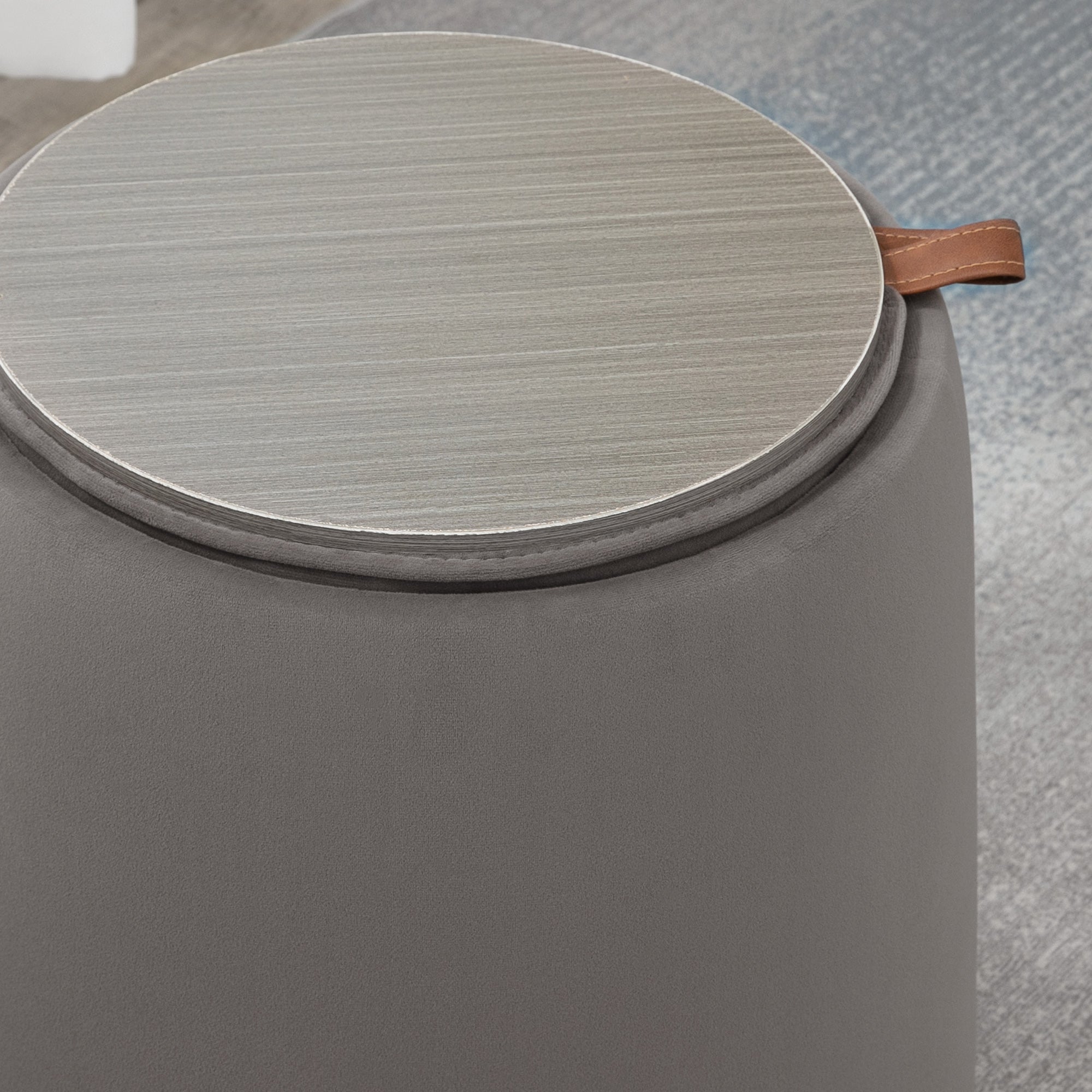 Storage Ottoman 2-in-1 Footstool with Lid, Round Velvet Ottoman Footrest Stool with Storage for Living Room Bedroom Ø44 x 47.5 cm Dark Gray