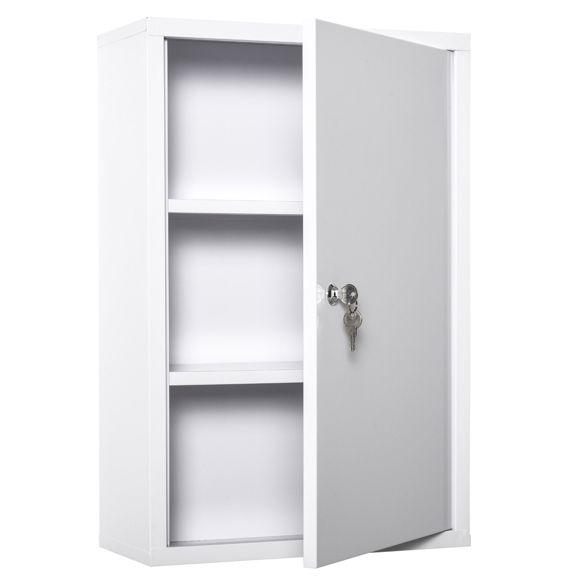 Medicine Cabinet Medicine Cabinet for Medication Storage, Lockable Medicine Cabinet Metal with 3 Compartments First Aid Cabinet, 40 x 18 x 60 cm, White