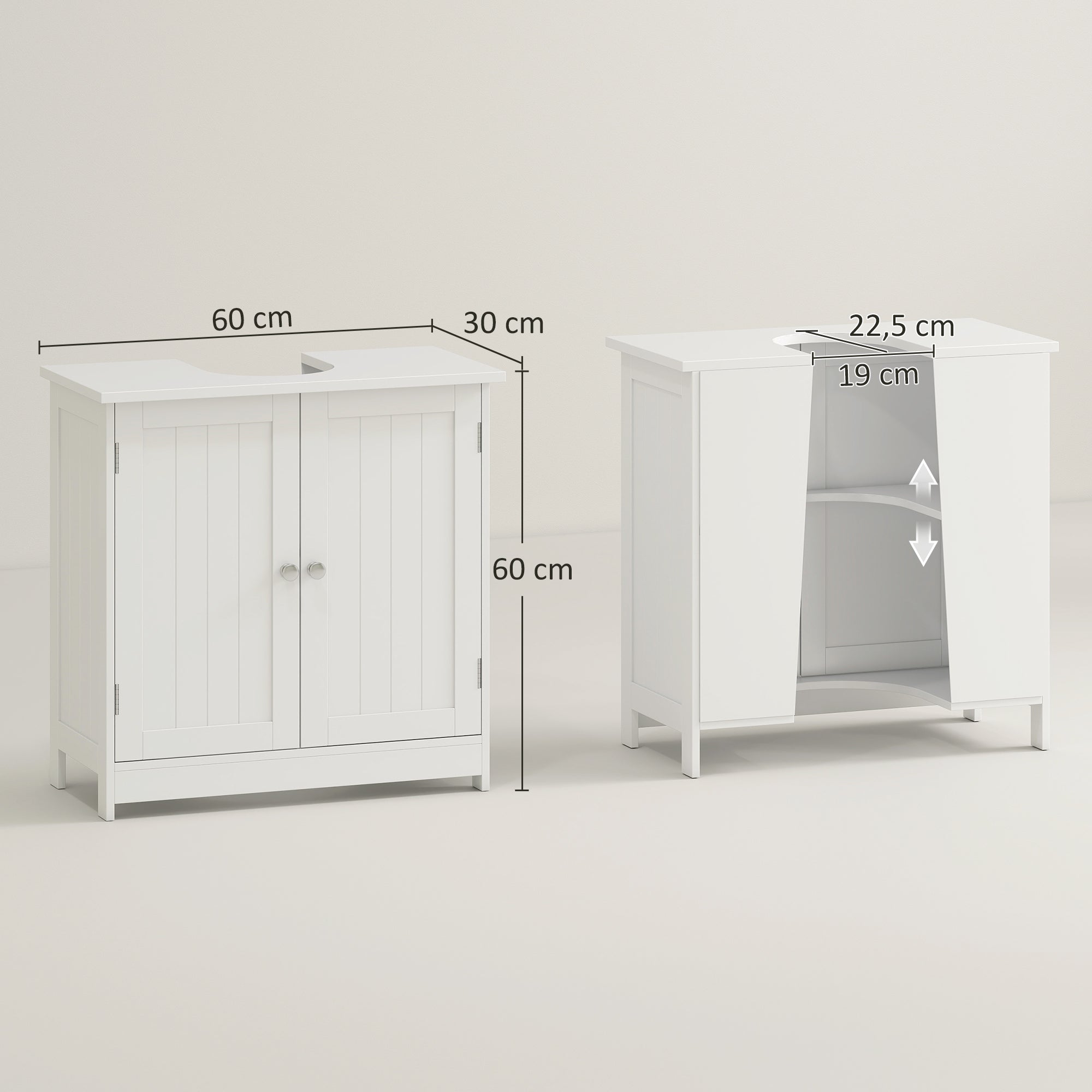 Under Sink Bathroom Cabinet Storage Unit 60x30x60cm White