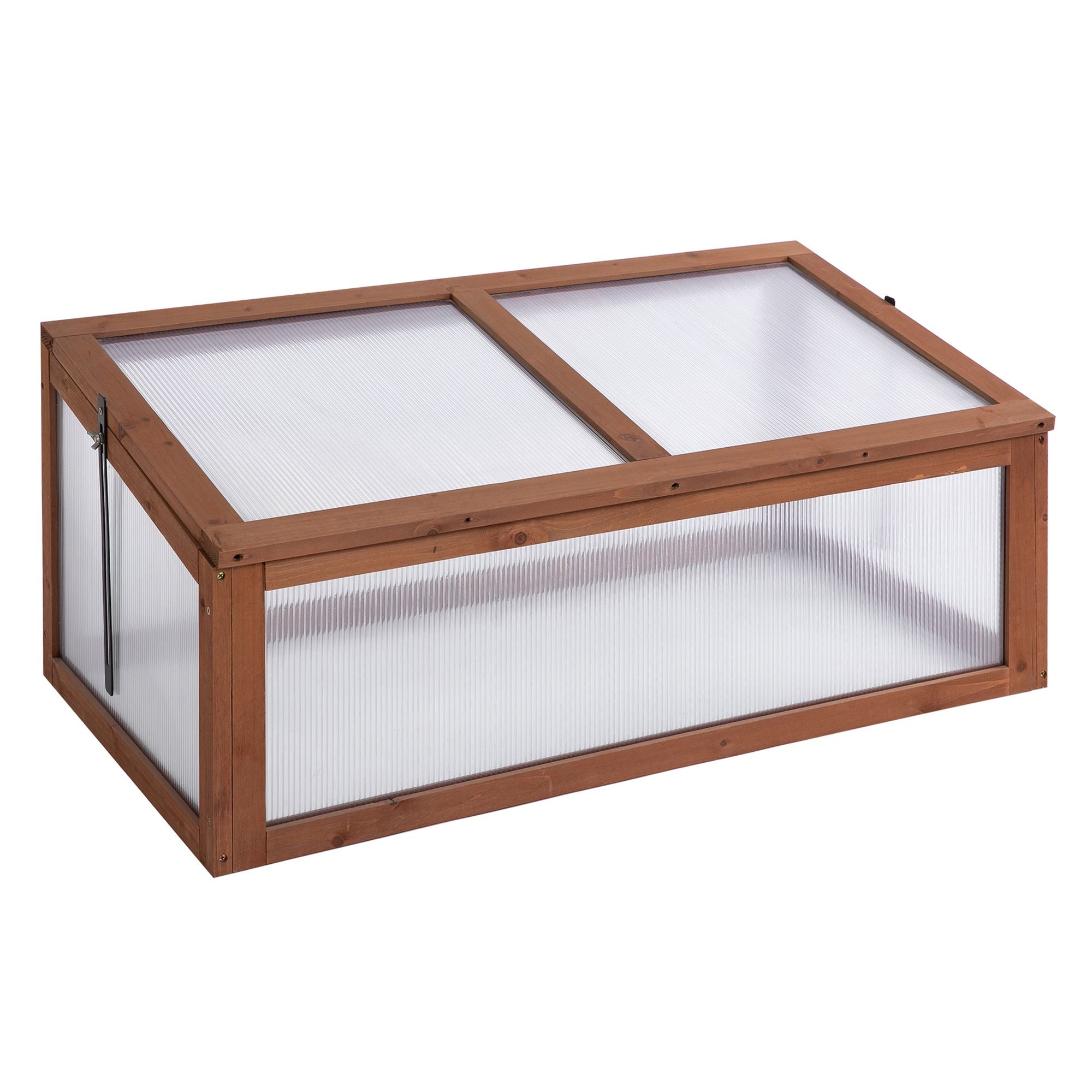 Cold Frame Wood, Mini Greenhouse 100 x 65 x 40 cm, Greenhouse with Cover, UV Protection, Light-Transmitting Cold Frame Box, Winterproof Raised Bed for Garden, Brown