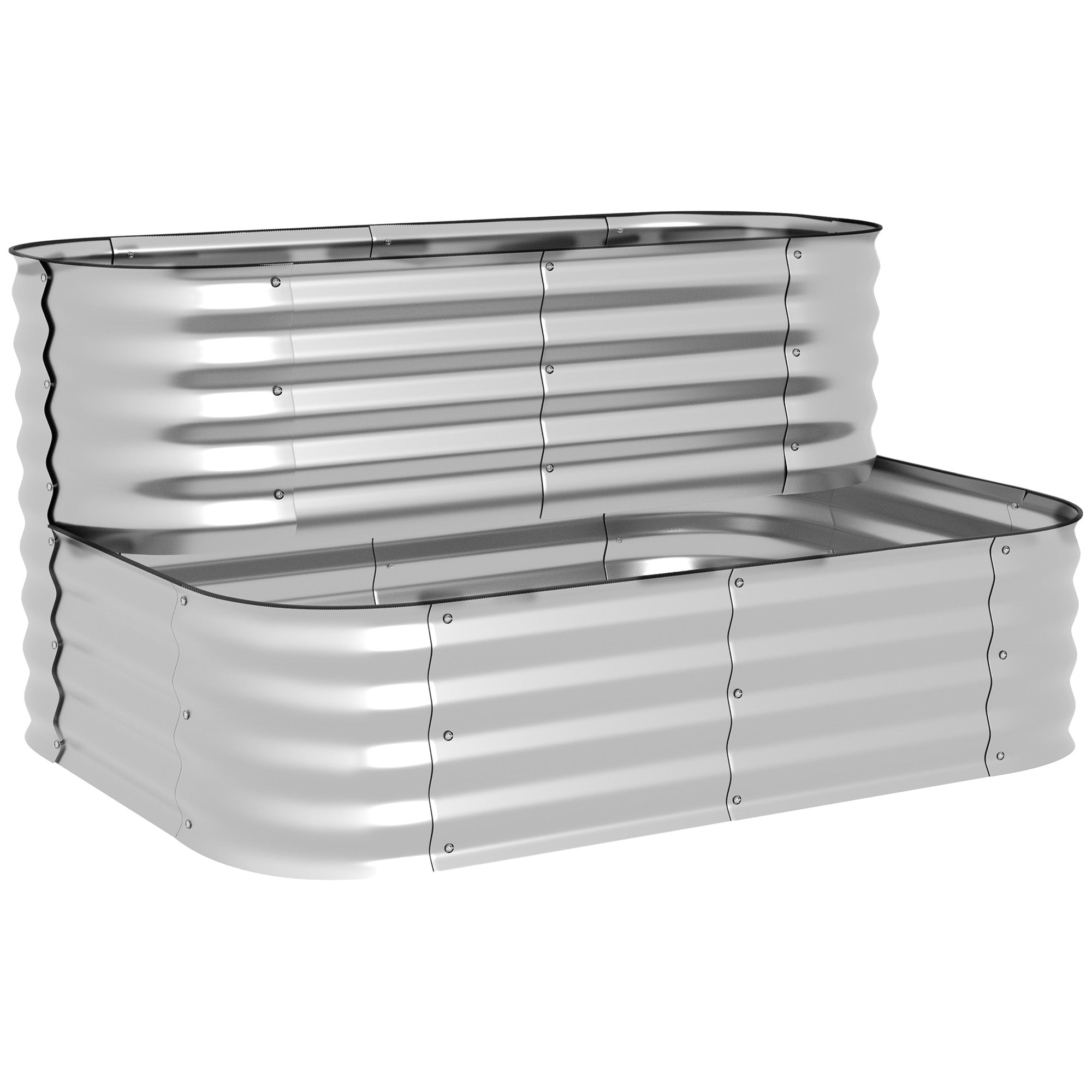 Raised Garden Bed Metal, 2-Tier Planter, Plant Box, Vegetable Bed with Screws, Herb Garden for Garden, Balcony, Silver, 118 x 45 x 30 cm