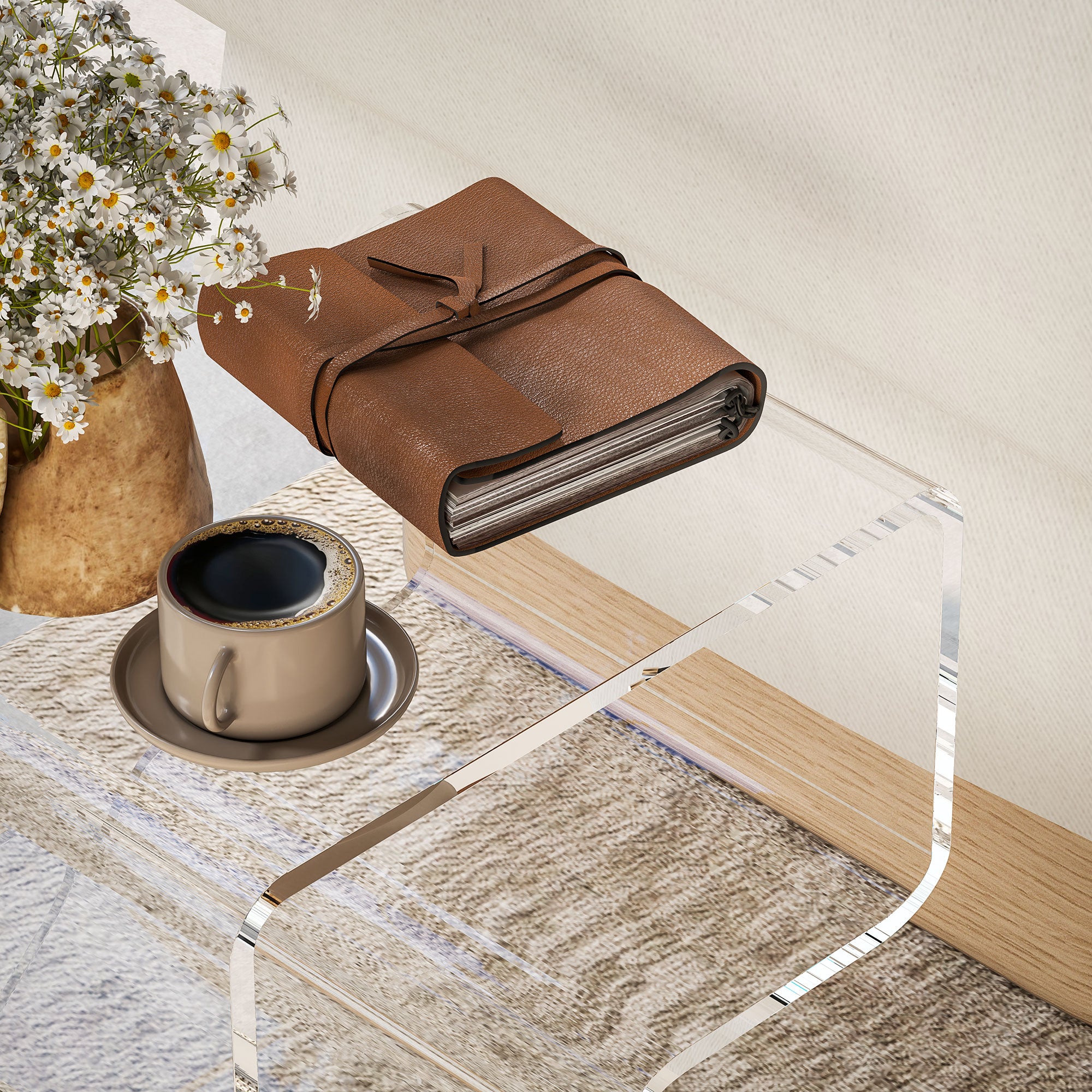 Geometric Low Coffee Table with 2 Levels and Triangular Legs, Acrylic Living Room Table, 40x30x45 cm, Transparent