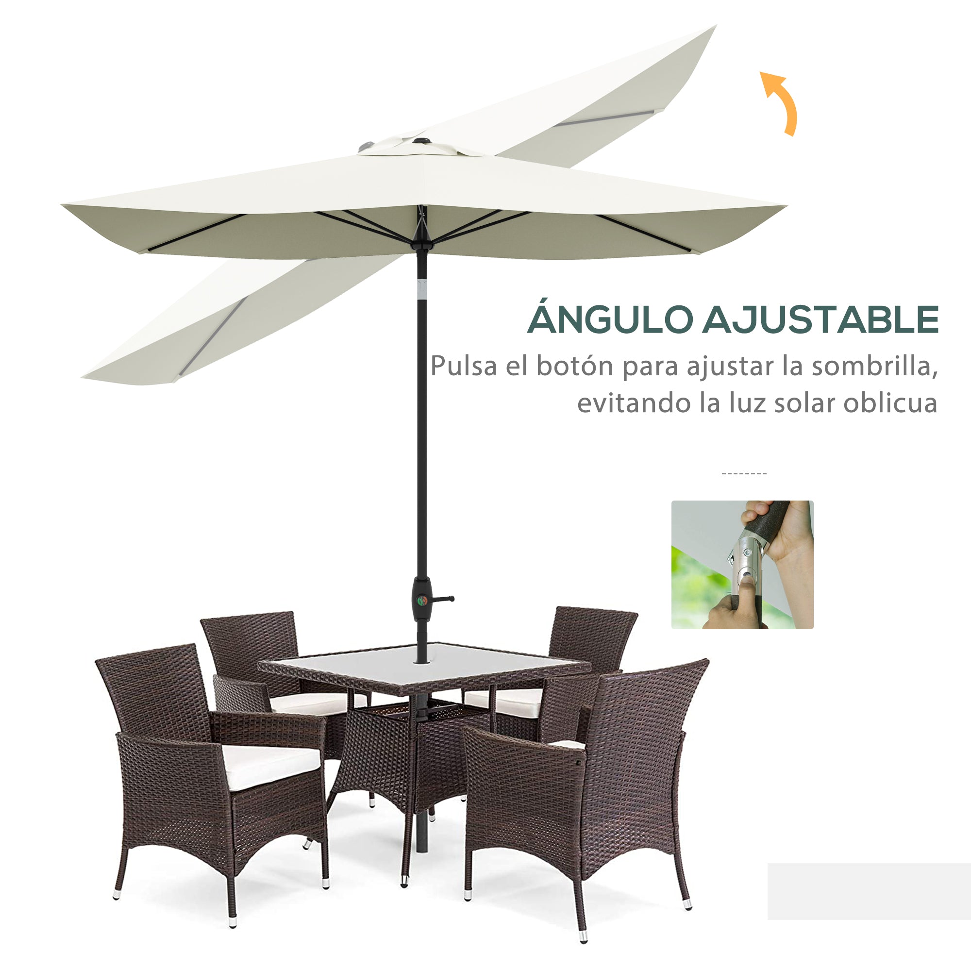 Outdoor Terrace Umbrella 3x2 m Patio Umbrella with Adjustable Angle Aluminum Mast and UV 50+ Protection Umbrella for Garden Patio Beige