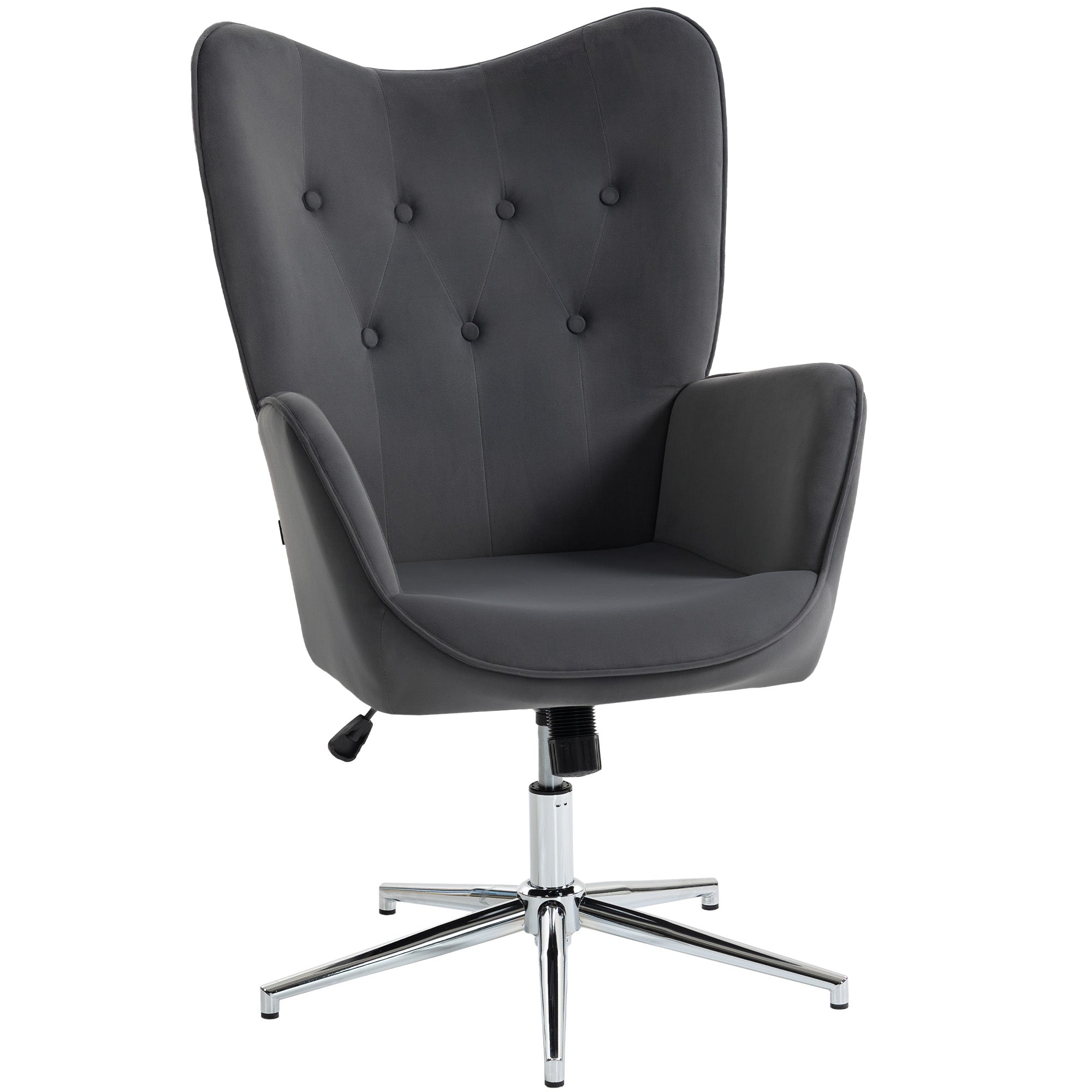Velvet Accent Swivel Chair — Padded, Height-Adjustable with Armrests, Rocking Function, Dark Gray