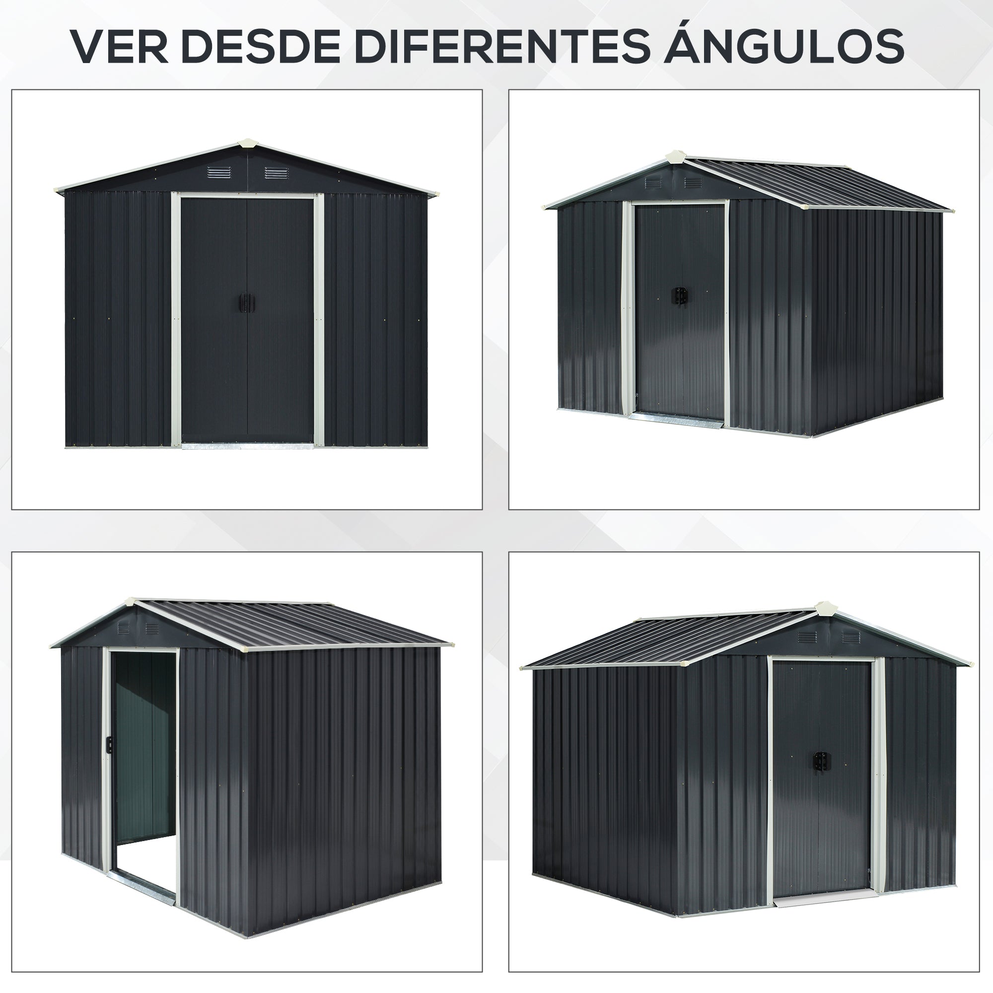 Outdoor Garden Shed 3.6m² 236x174x190 cm Gray Garden Shed with 2 Sliding Doors Sloping Roof and 4 Windows for Patio Terrace