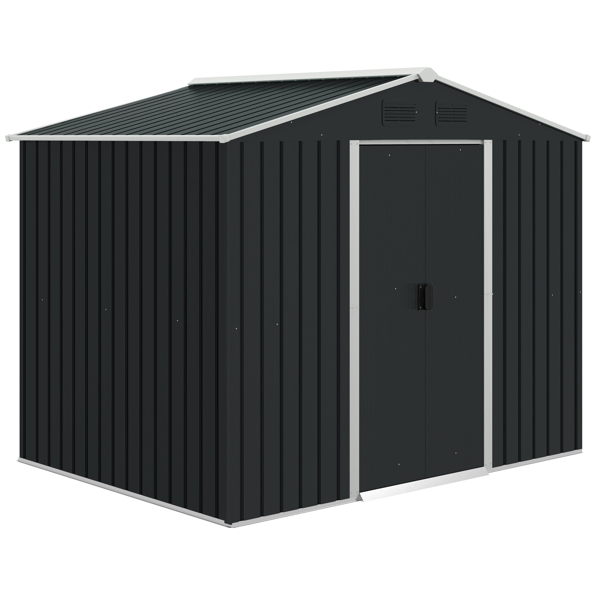 Outdoor Garden Shed 3.6m² 236x174x190 cm Gray Garden Shed with 2 Sliding Doors Sloping Roof and 4 Windows for Patio Terrace