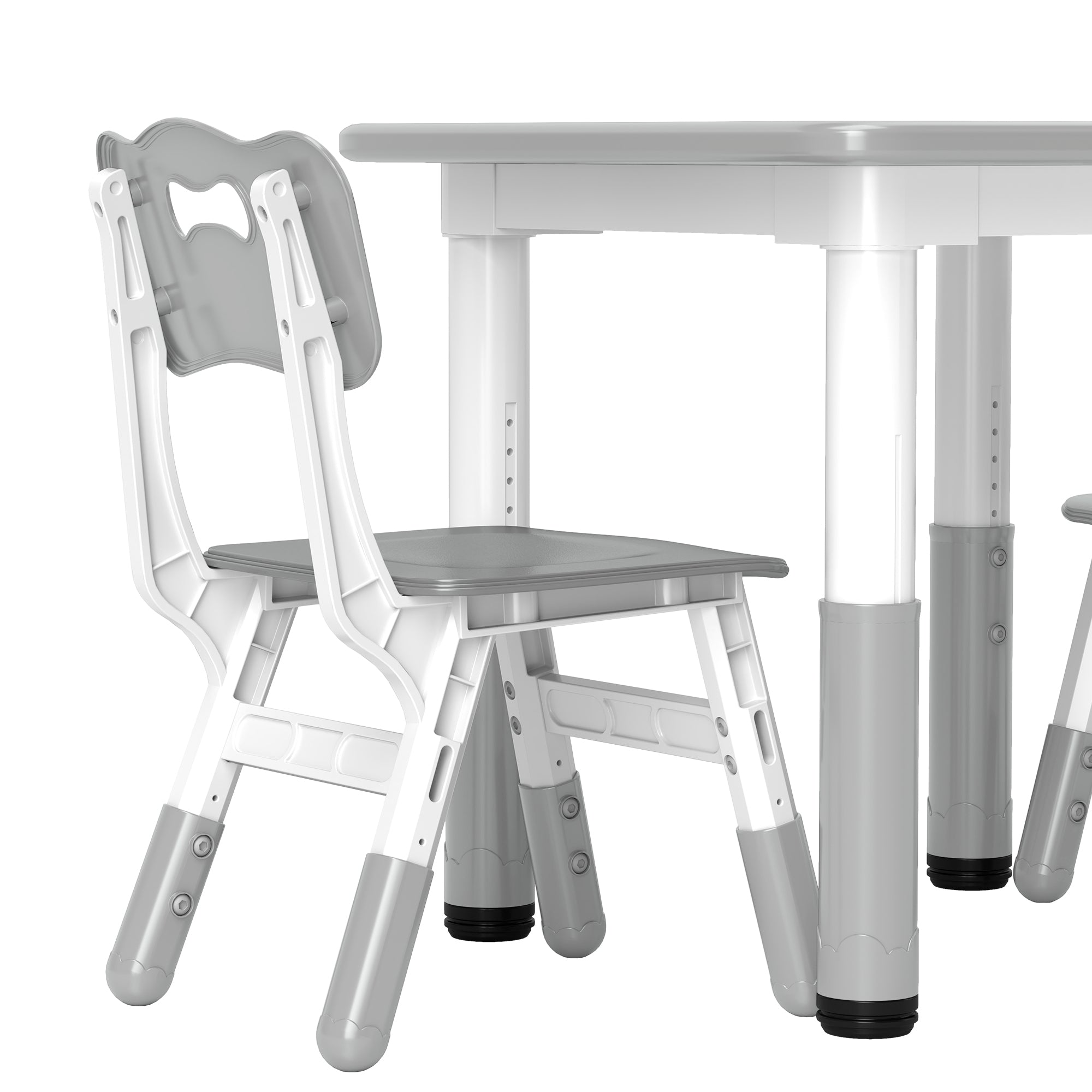 3-Piece Children's Table and Chairs Set with Adjustable Height Children's Table with 2 Chairs Easy to Clean for Kids from 18 Months to 5 Years for Playroom Bedroom Nursery White and Gray