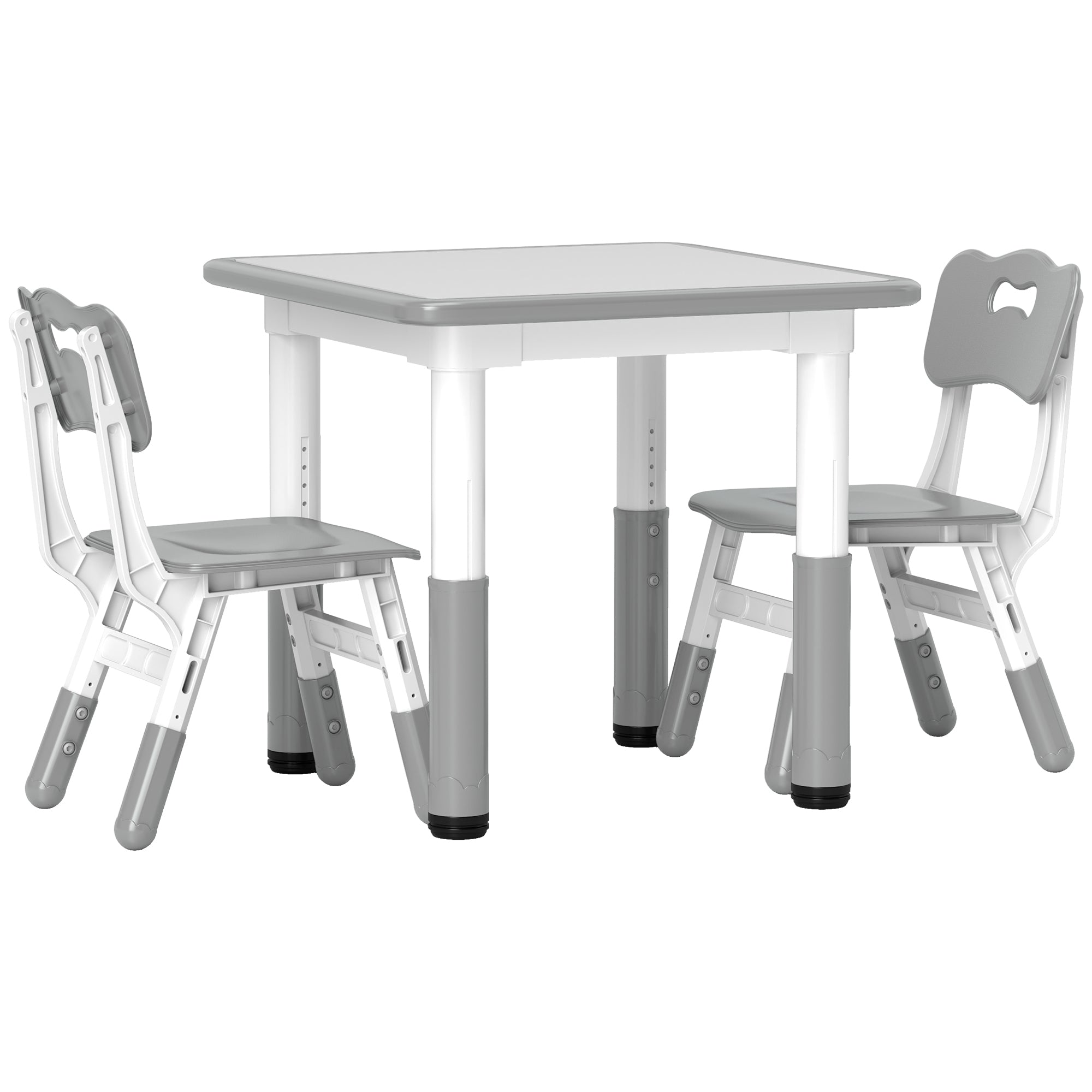 3-Piece Children's Table and Chairs Set with Adjustable Height Children's Table with 2 Chairs Easy to Clean for Kids from 18 Months to 5 Years for Playroom Bedroom Nursery White and Gray