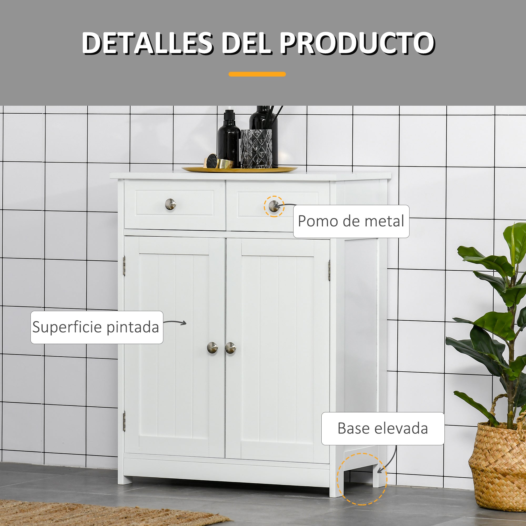 Bathroom Storage Cabinet Bathroom Cabinet with 2 Drawers 2 Doors and Adjustable Shelf Modern Style for Shower Bedroom 60x30x75 cm White