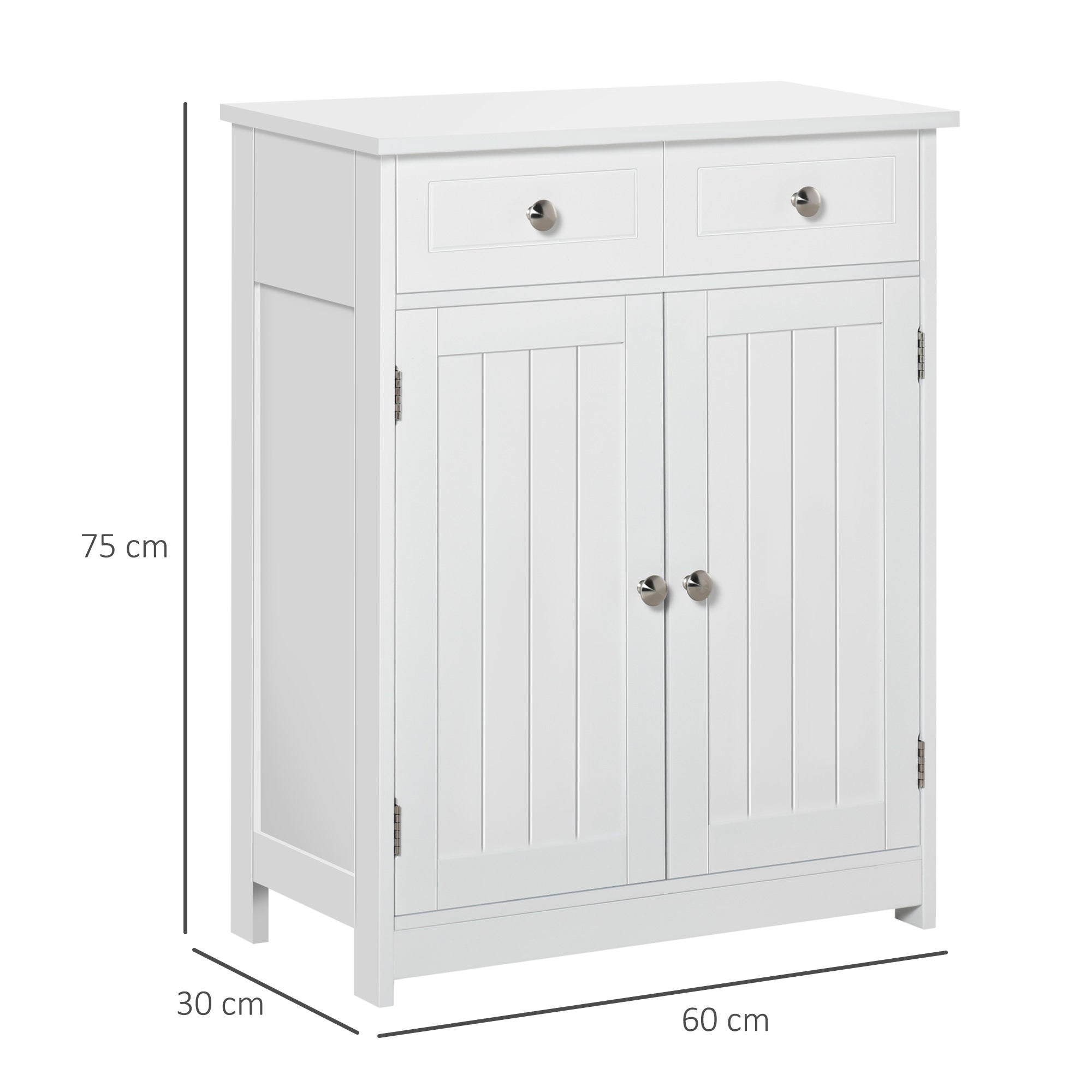 Bathroom Storage Cabinet Bathroom Cabinet with 2 Drawers 2 Doors and Adjustable Shelf Modern Style for Shower Bedroom 60x30x75 cm White