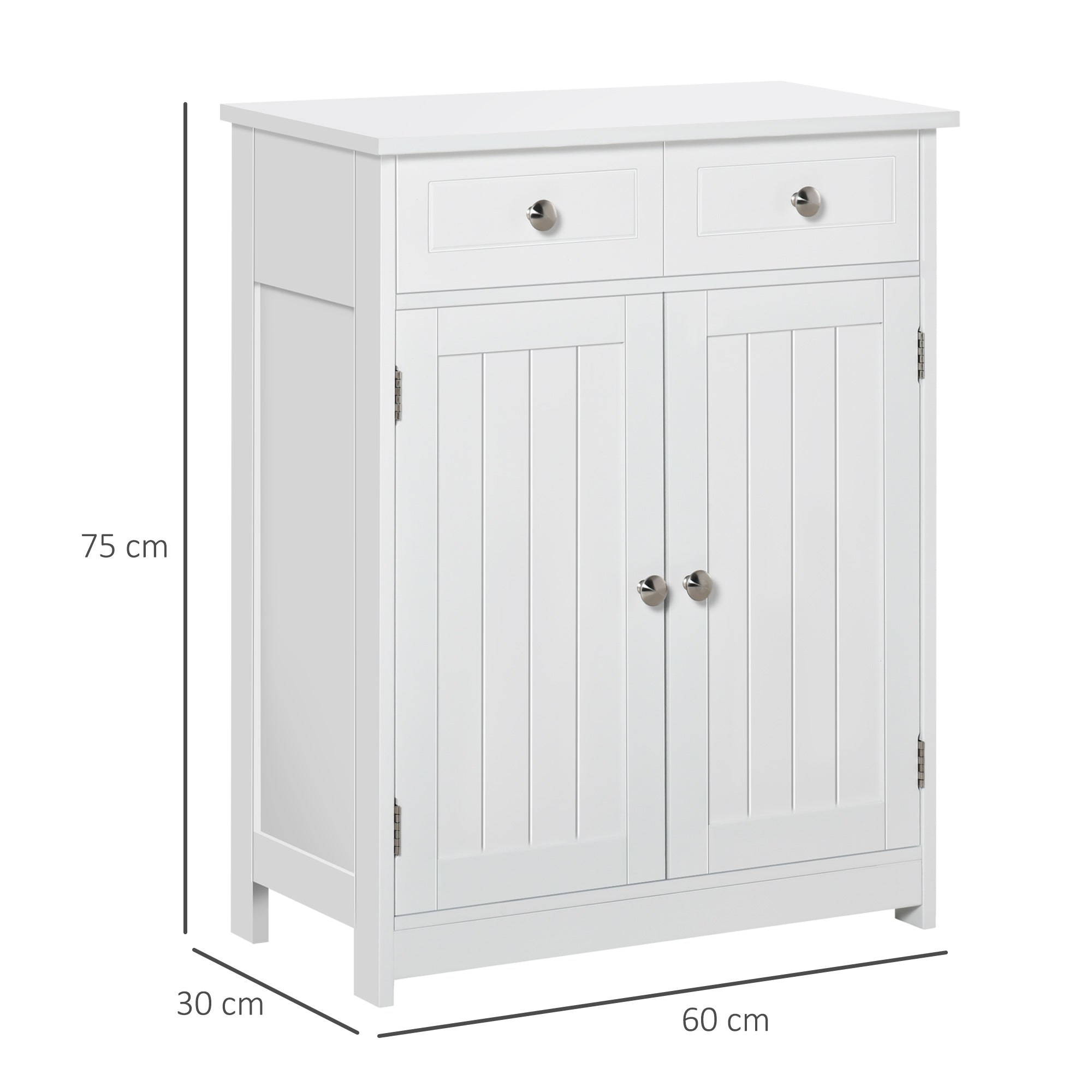 Bathroom Storage Cabinet Bathroom Cabinet with 2 Drawers 2 Doors and Adjustable Shelf Modern Style for Shower Bedroom 60x30x75 cm White