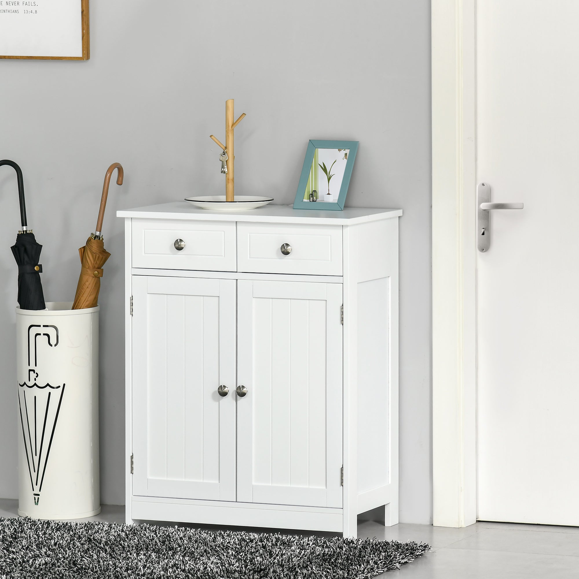 Bathroom Storage Cabinet Bathroom Cabinet with 2 Drawers 2 Doors and Adjustable Shelf Modern Style for Shower Bedroom 60x30x75 cm White