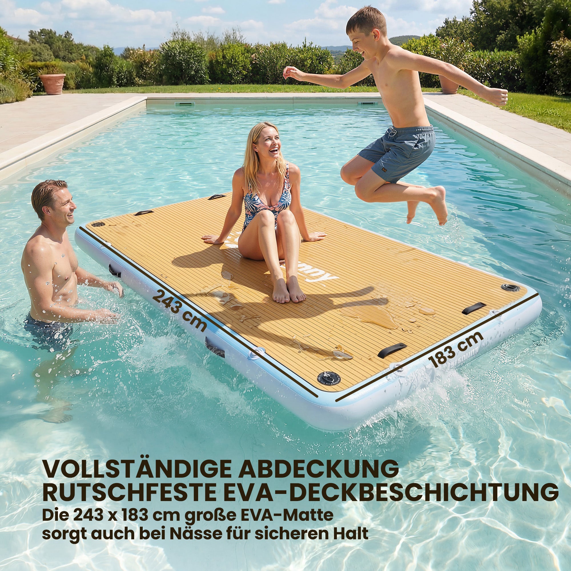 Inflatable Dock 8' x 6' (243 x 183 cm) — Floating Platform for 4–6 People with Non-Slip Deck, Removable Ladder, Pump & Carry Bag