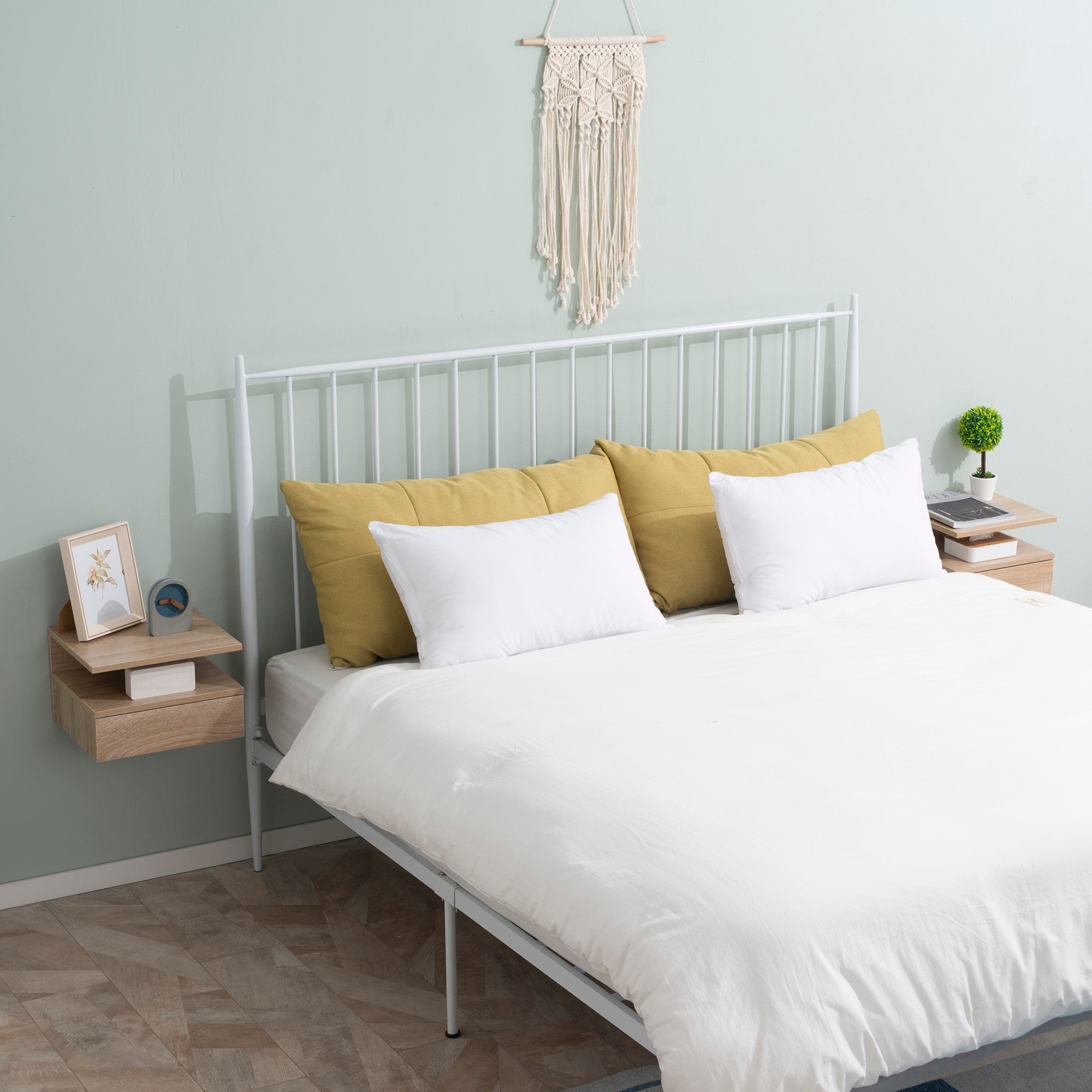 Set of 2 Floating Bedside Tables Hanging Nightstands with 1 Drawer and Open Shelf for Bedroom 35x32x22.5 cm Oak