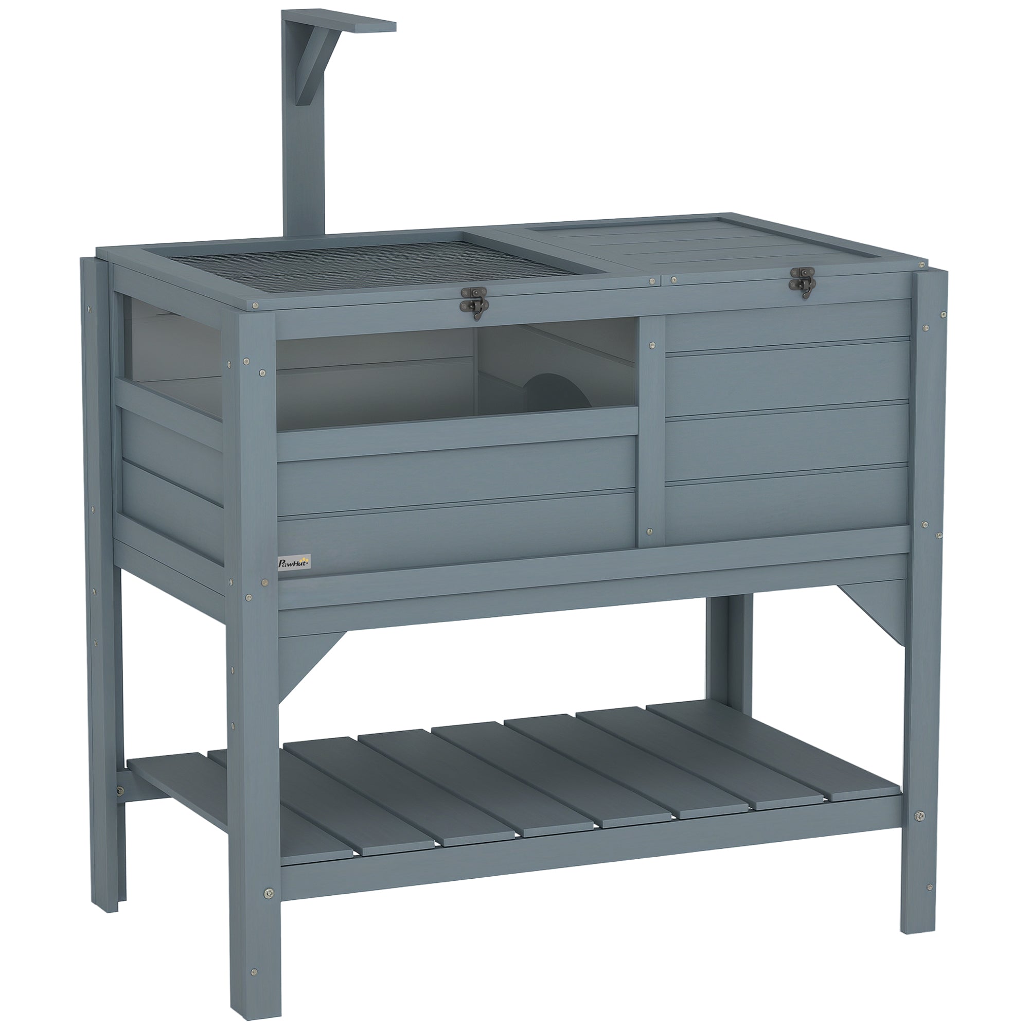 Turtle House Enclosure on Stand with Storage Shelf - Made of Fir Wood - Indoor and Outdoor - Dim. 103H x 84L x 51W cm Gray