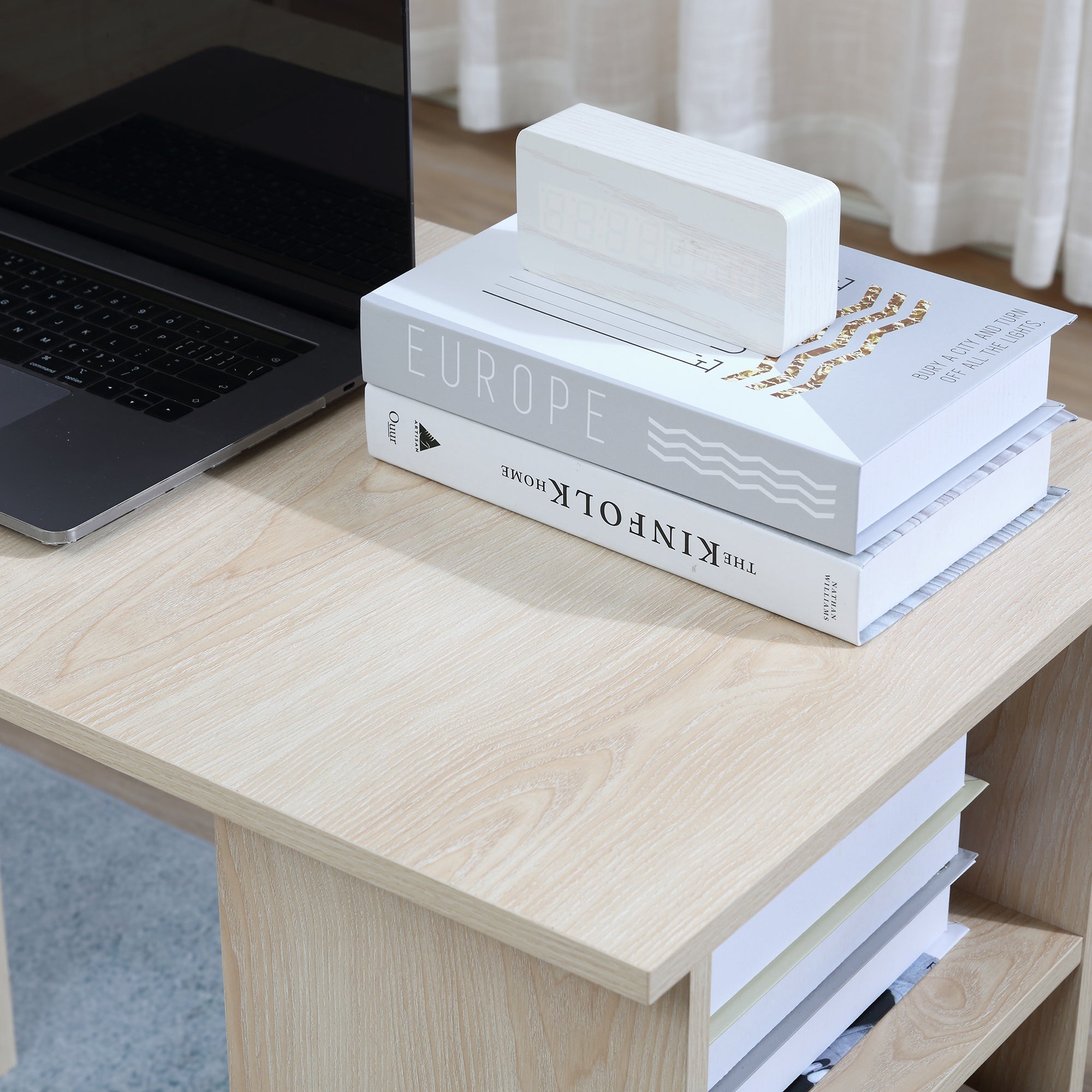 Desk with Storage, Computer Table 120 x 50 cm, Computer Desk with Shelves and Drawers, for Small Spaces, Bedroom, Natural Wood