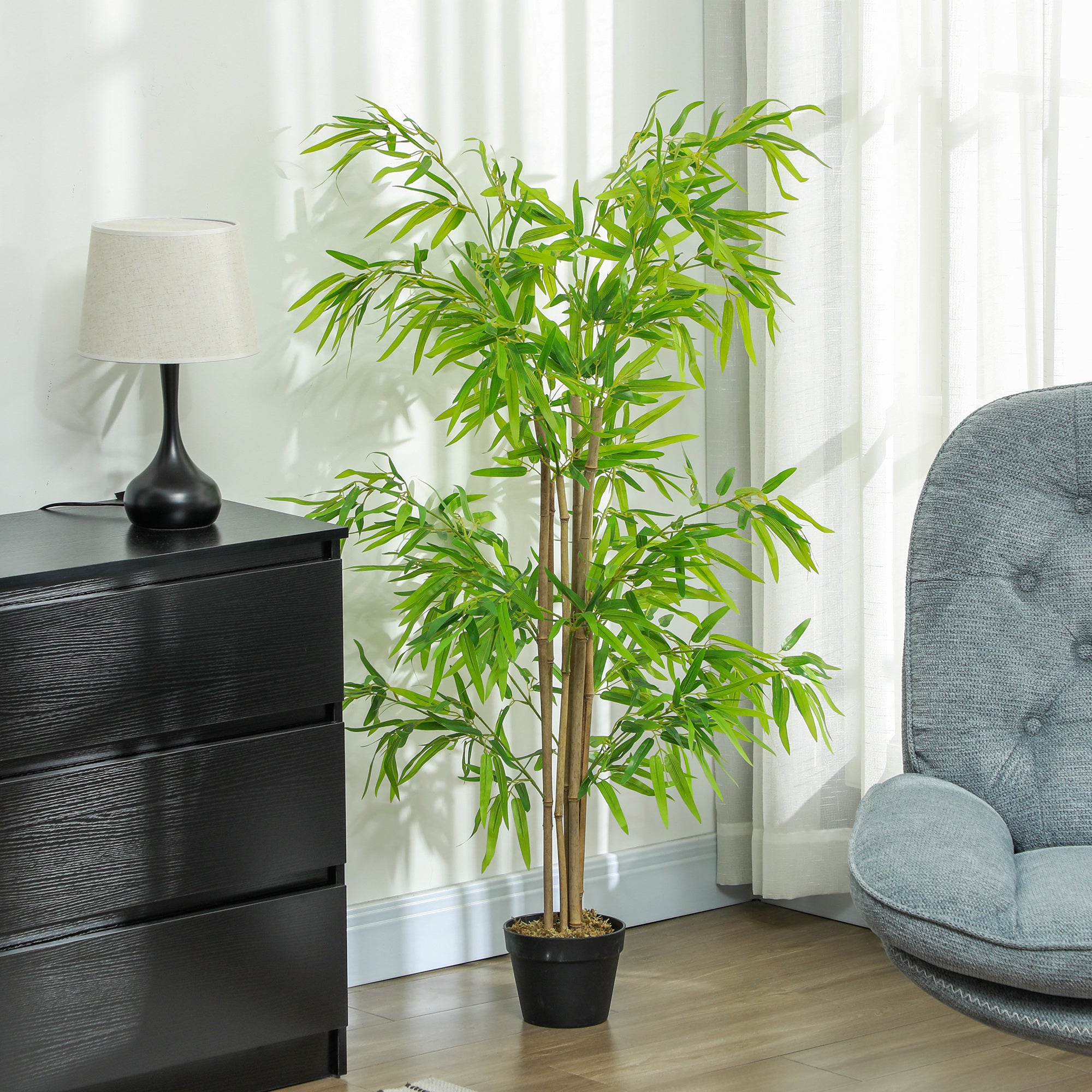 Artificial Bamboo Large 150cm Fake Plant, Plastic Artificial Plants in Pot, Bamboo Plant Faux like real with artificial moss for living room bedroom office garden modern decoration