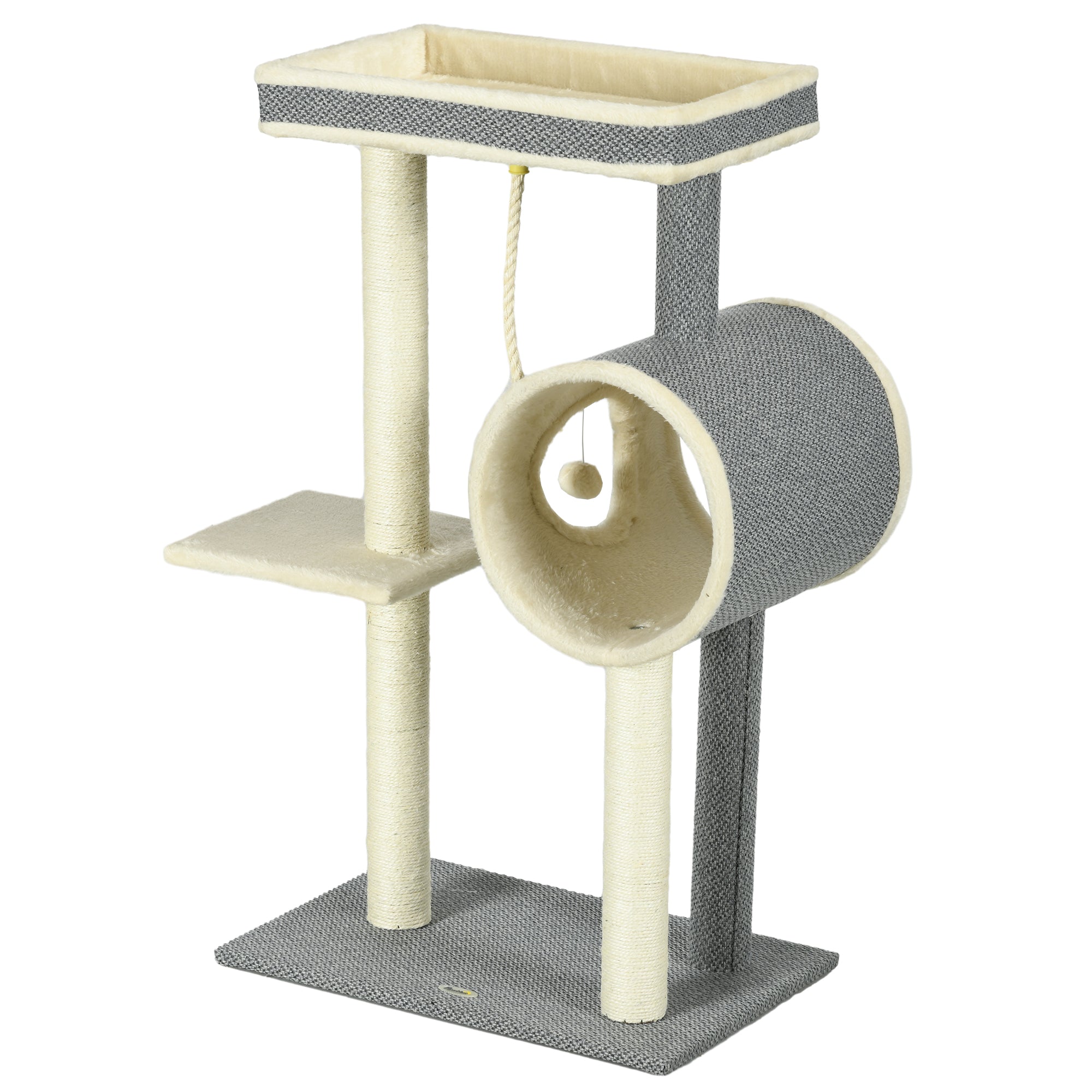 Scratching Tree 104 cm Cat Tree with Cat Cave, Cat Scratching Tree with Play Ball, Cat Tree with 2 Lounging Areas, Climbing Tree for Cats up to 5 kg, Cat Furniture, Sisal, Gray