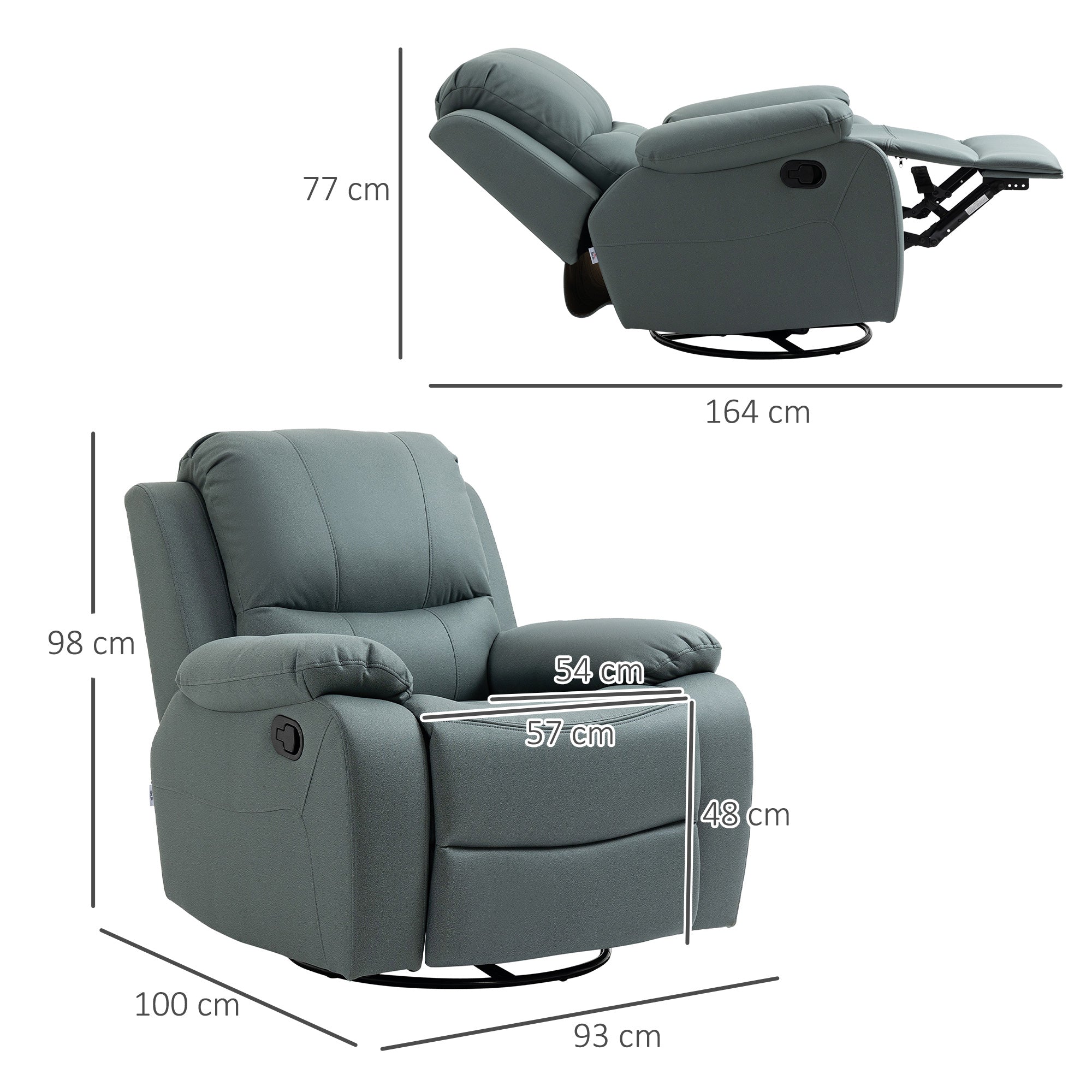Recliner TV Armchair with Reclining Function, Footrest, Swivel TV Armchair with Pocket Spring System for Living Room, Bedroom, Green