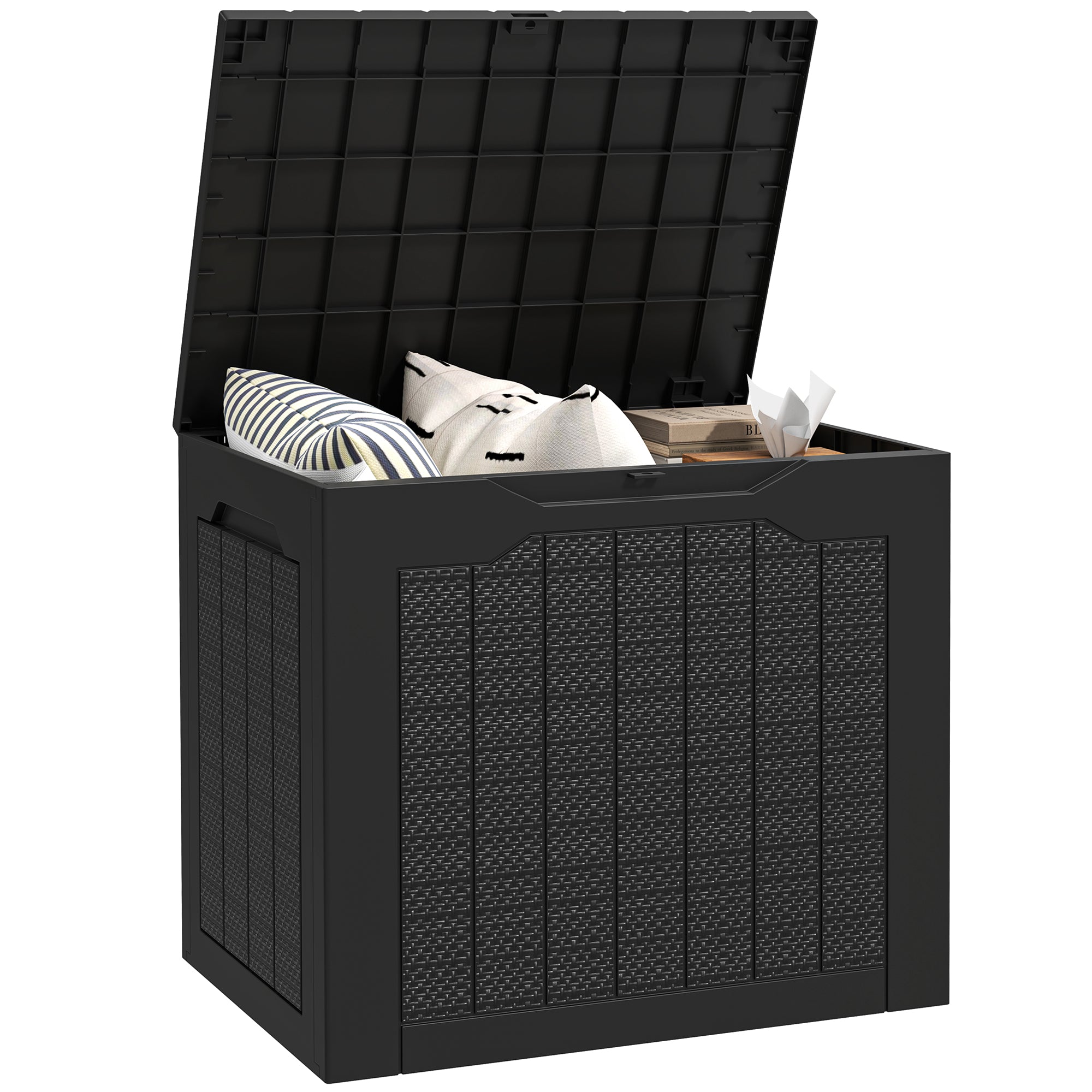 Garden Storage Box 93L with Recessed Handles, Waterproof Outdoor Box for Garden and Patio Storage, 56 x 41 x 50 cm, Black