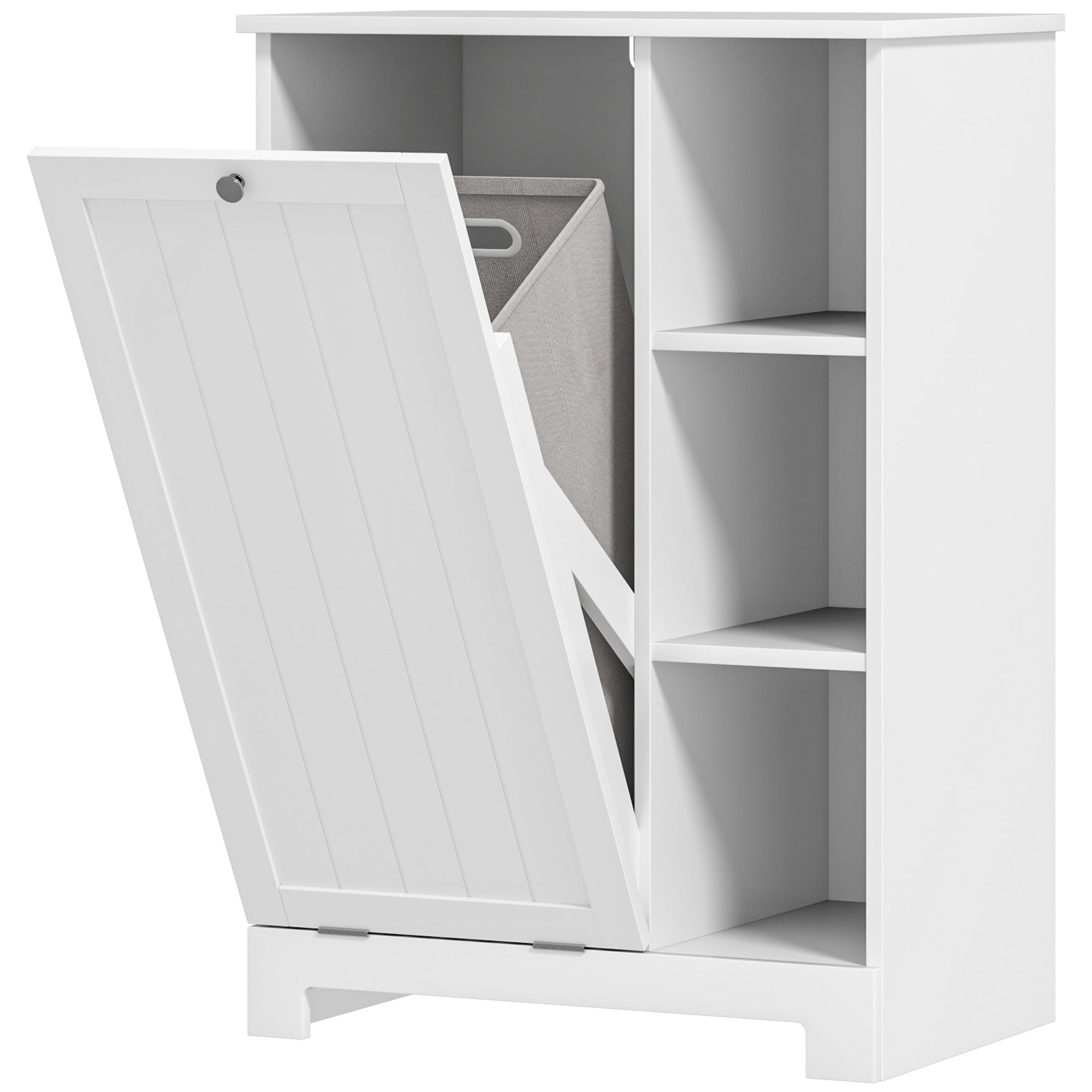 Bathroom Cabinet with Laundry Hamper Bathroom Furniture with Flip-Down Door Open Shelves and Removable Basket 60x38x86 cm White